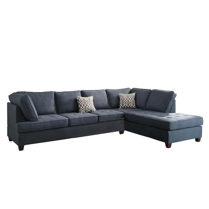 2pc Sectional Sofa Set Reversible Chaise Sofa Dark Blue Dorris Fabric Living Room Furniture Couch