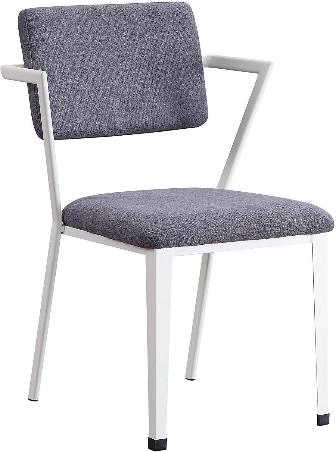 ACME Cargo Dining Chair (Set-2), Gray Fabric & White (2Pc/1Ctn) 77882