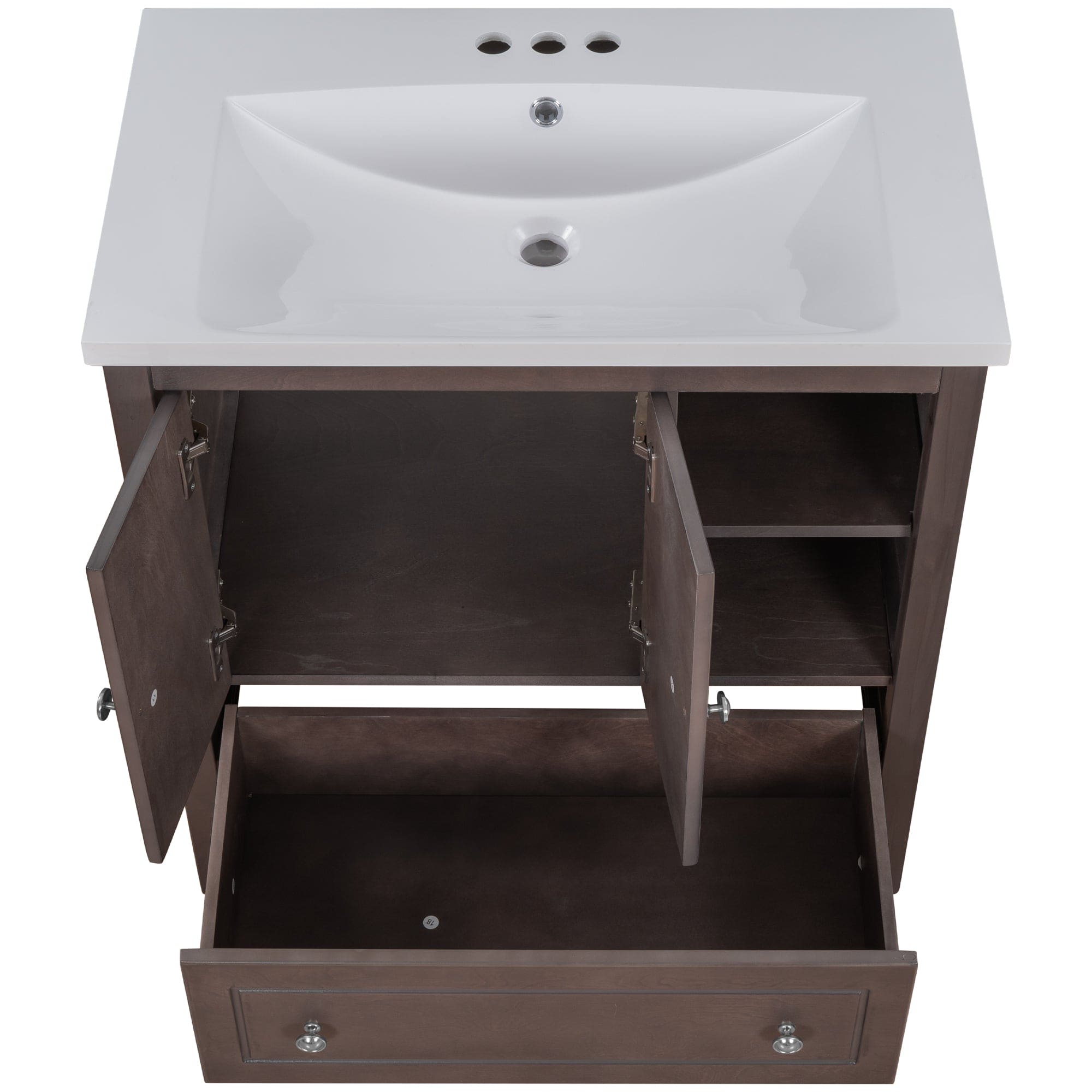 [VIDEO] 30" Bathroom Vanity with Sink, Bathroom Storage Cabinet with Doors and Drawers, Solid Wood Frame, Ceramic Sink, Brown (OLD SKU: JL000002AAD)