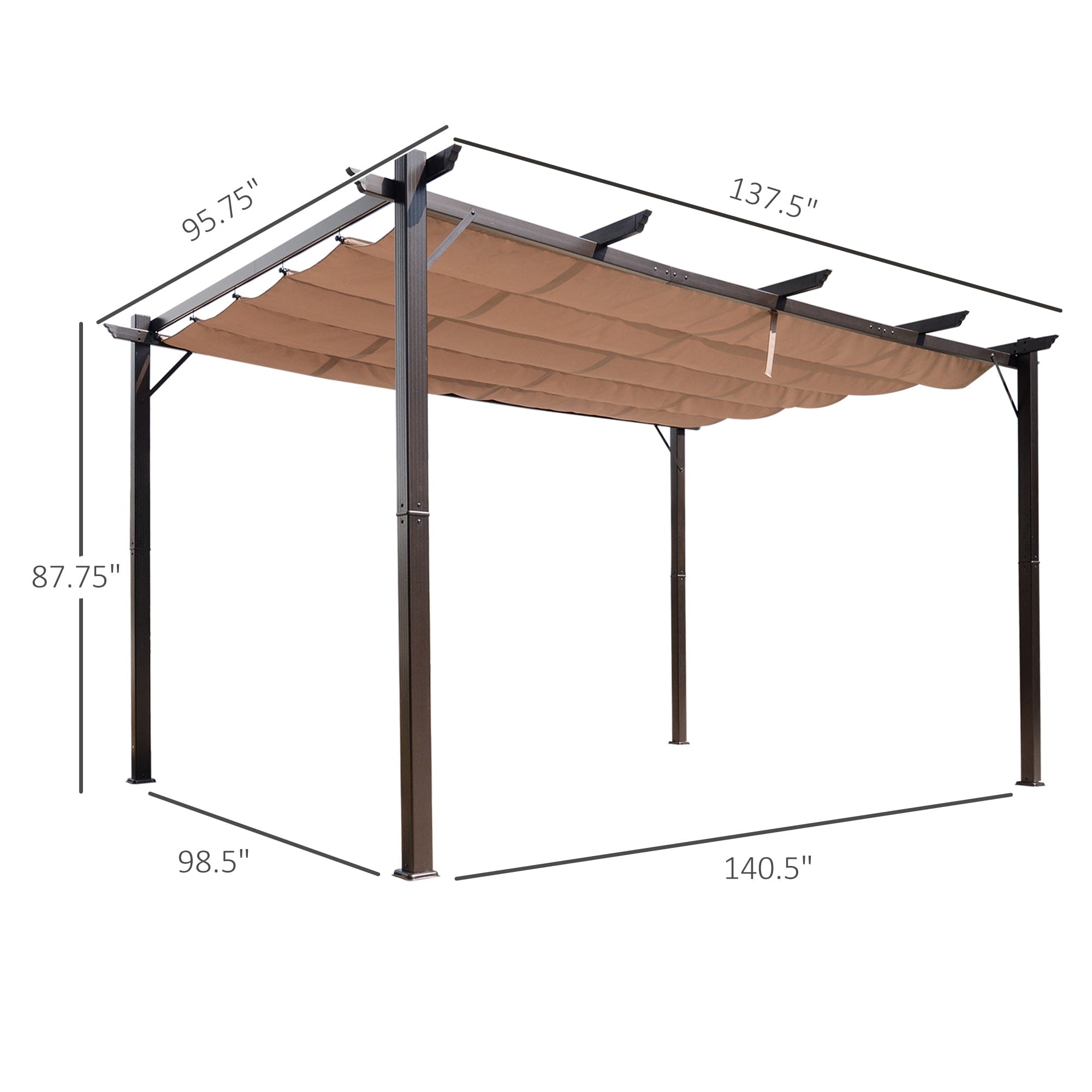 10' x 13' Outdoor Retractable Pergola Canopy, Aluminum Patio Pergola, Backyard Shade Shelter for Porch Party, Garden, Grill Gazebo, Brown