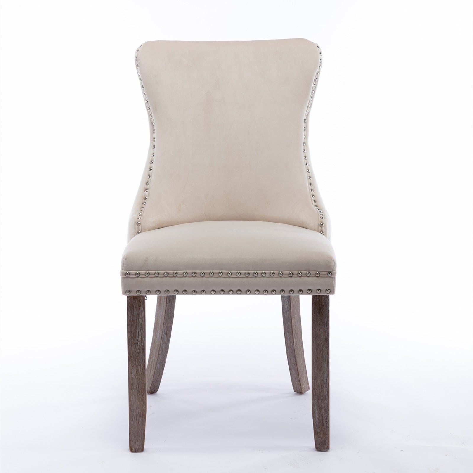 A&A Furniture,Upholstered Wing-Back Dining Chair with Backstitching Nailhead Trim and Solid Wood Legs,Set of 2, Beige,SW8809BG,KD