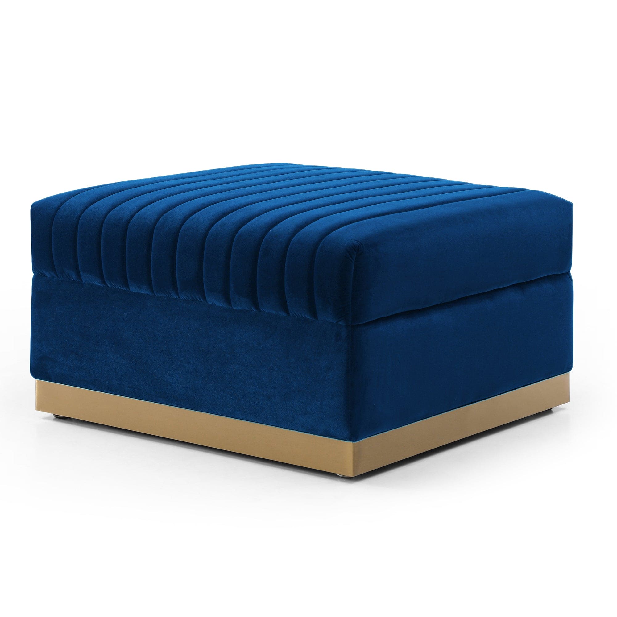 Contemporary Vertical Channel Tufted Velvet Big Size Ottoman Modern Upholstered Foot Rest for Living Room Apartment,Blue