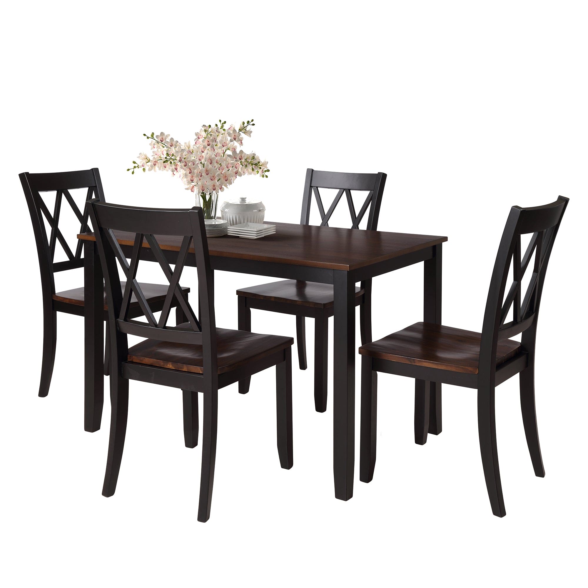 TOPMAX 5-Piece Dining Table Set Home Kitchen Table and Chairs Wood Dining Set, Black+Cherry