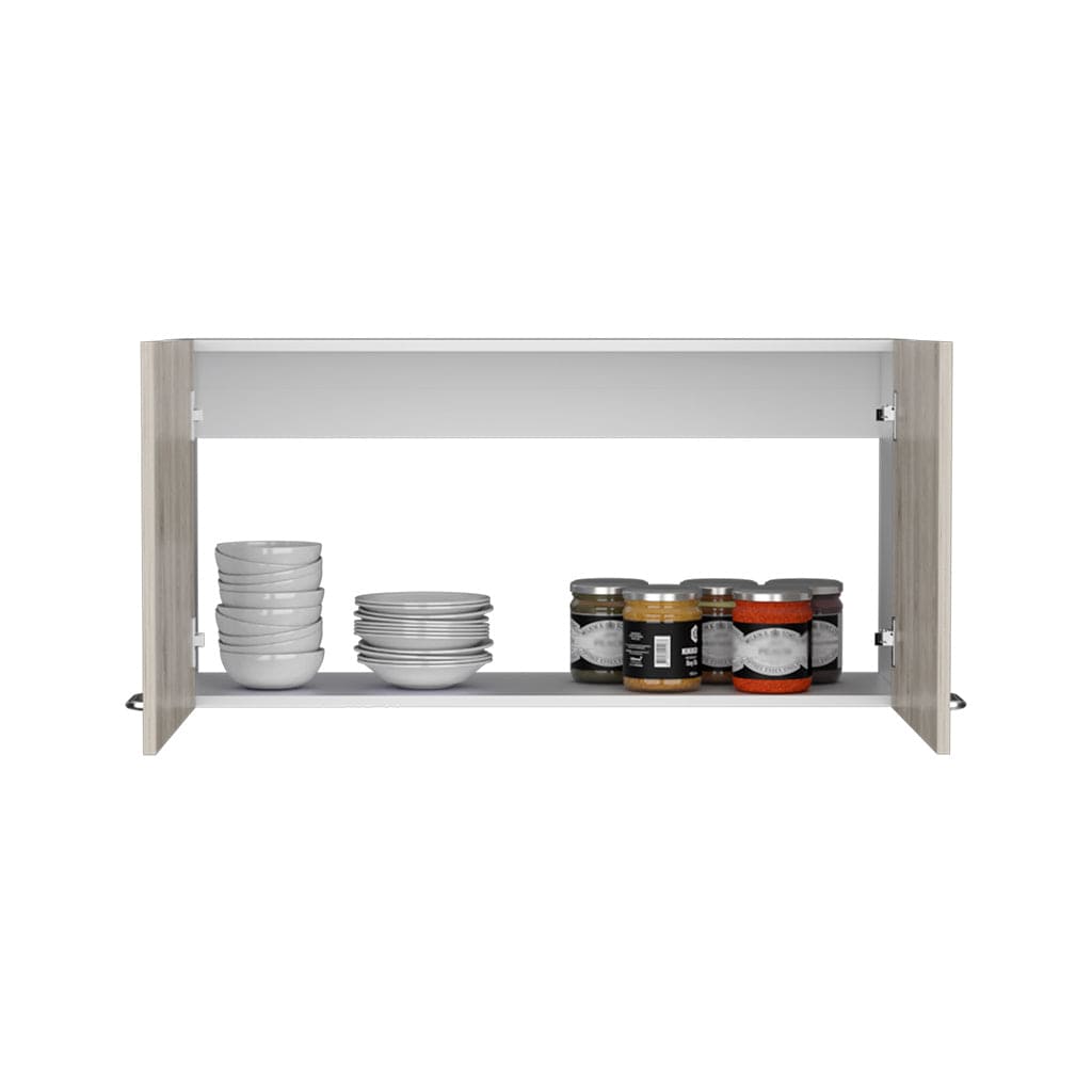 Wall Cabinet Toran, Two Shelves, Double Door, White / Light Gray Finish