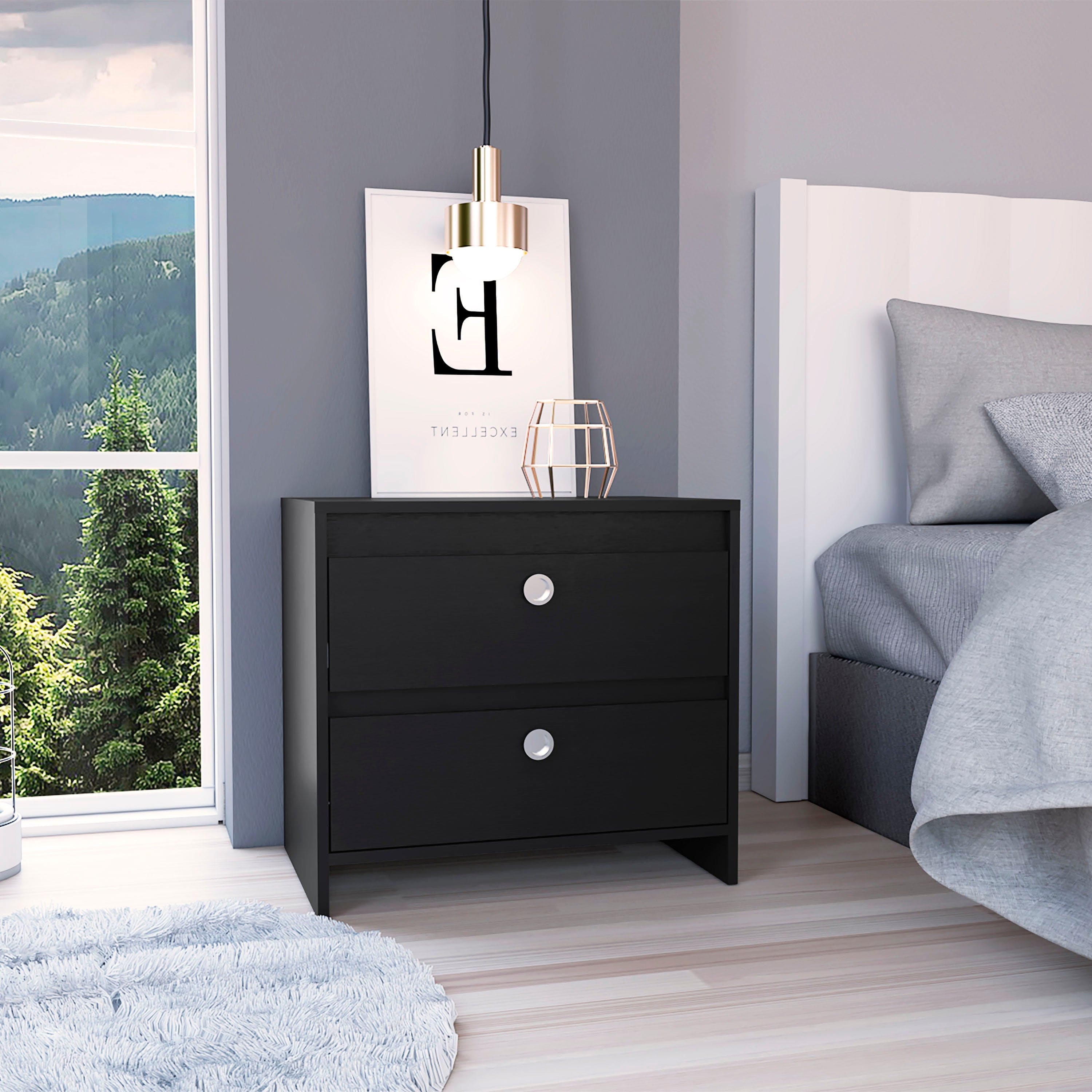 Nightstand Dreams, Two Drawers, Black Wengue Finish