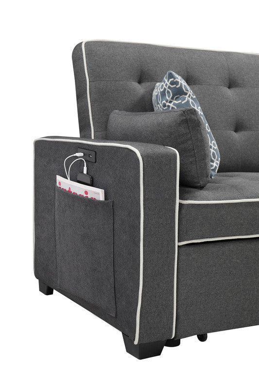 Cody Modern Gray Fabric Sleeper Sofa with 2 USB Charging Ports and 4 Accent Pillows