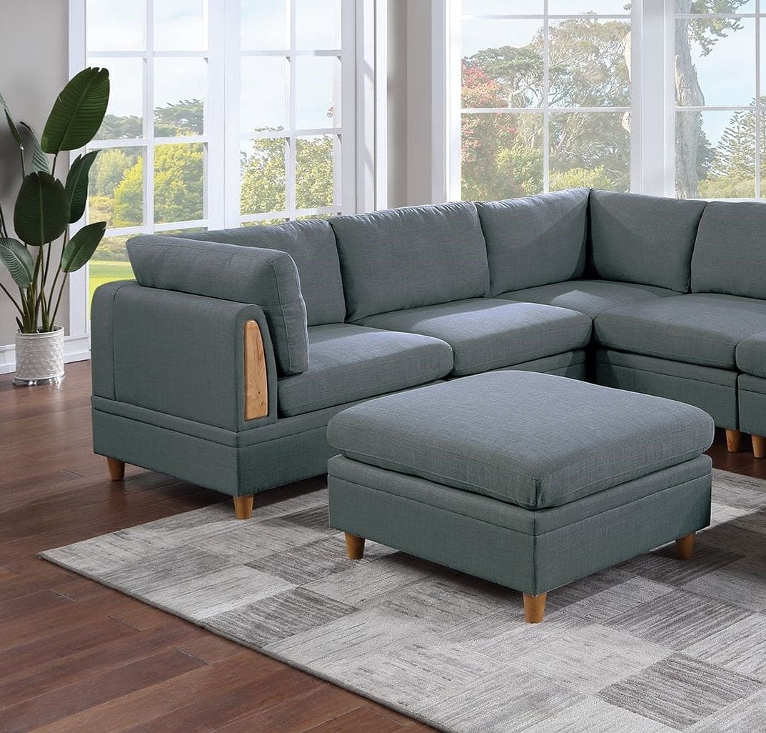 Living Room Furniture 8pc Sectional Sofa Set Steel Dorris Fabric Couch 3x Wedges 3x Armless Chair And 2x Ottomans