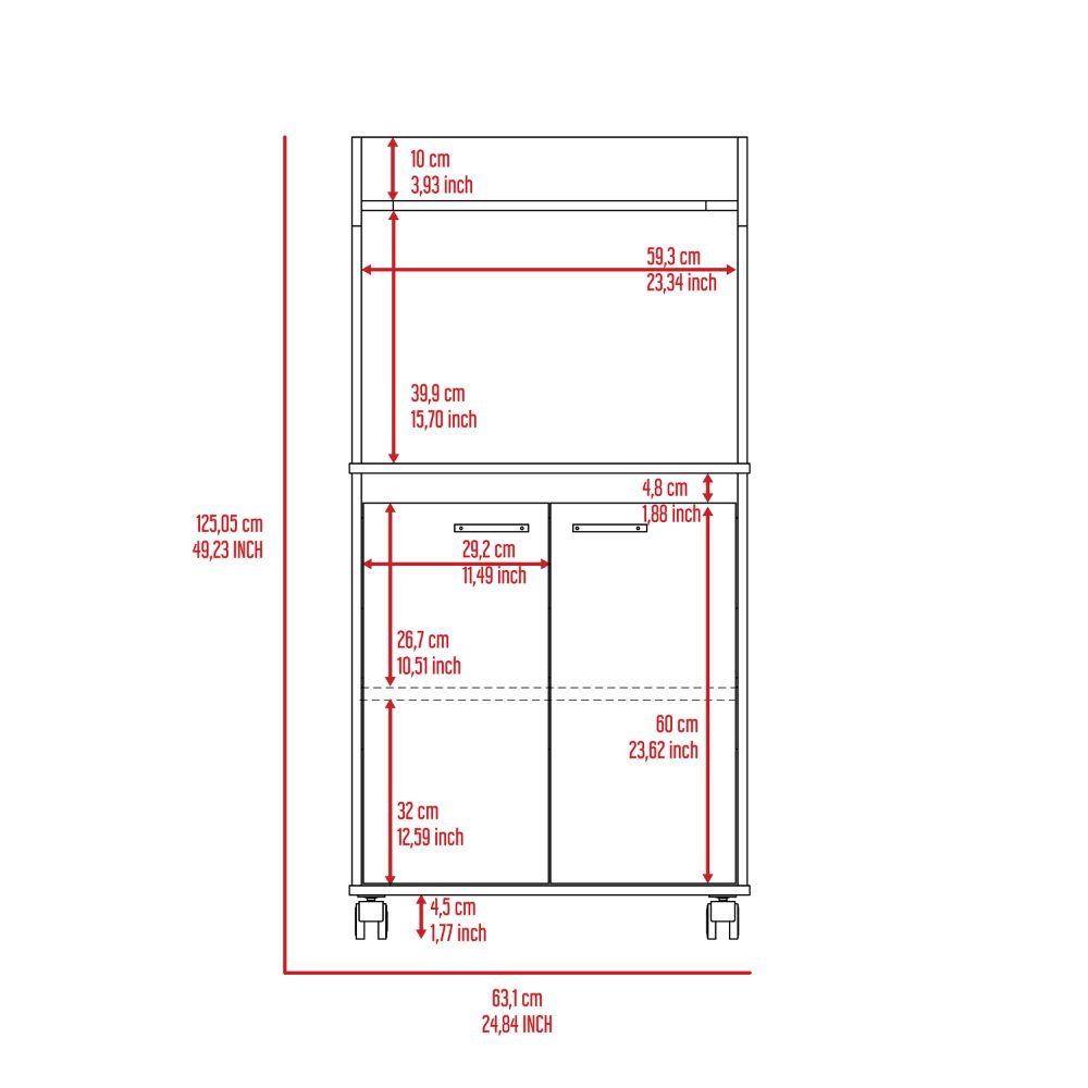 DEPOT E-SHOP Lucca Kitchen Cart, Two Door Cabinet, One Open Shelf, Two Interior Shelves, White