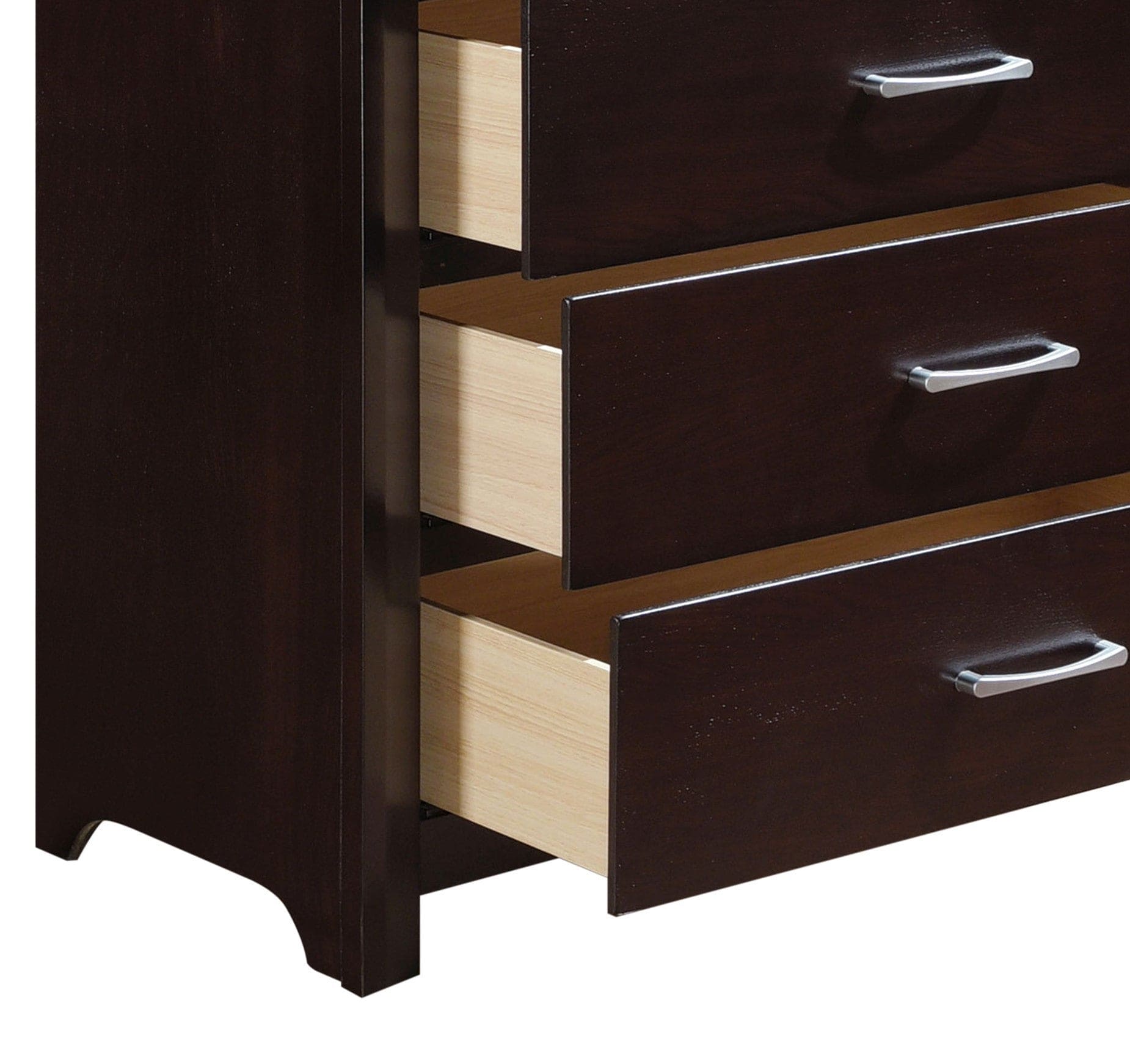 Espresso Finish Contemporary Design 1pc Chest of 5x Drawers Silver Tone 
Bar Pulls Bedroom Furniture