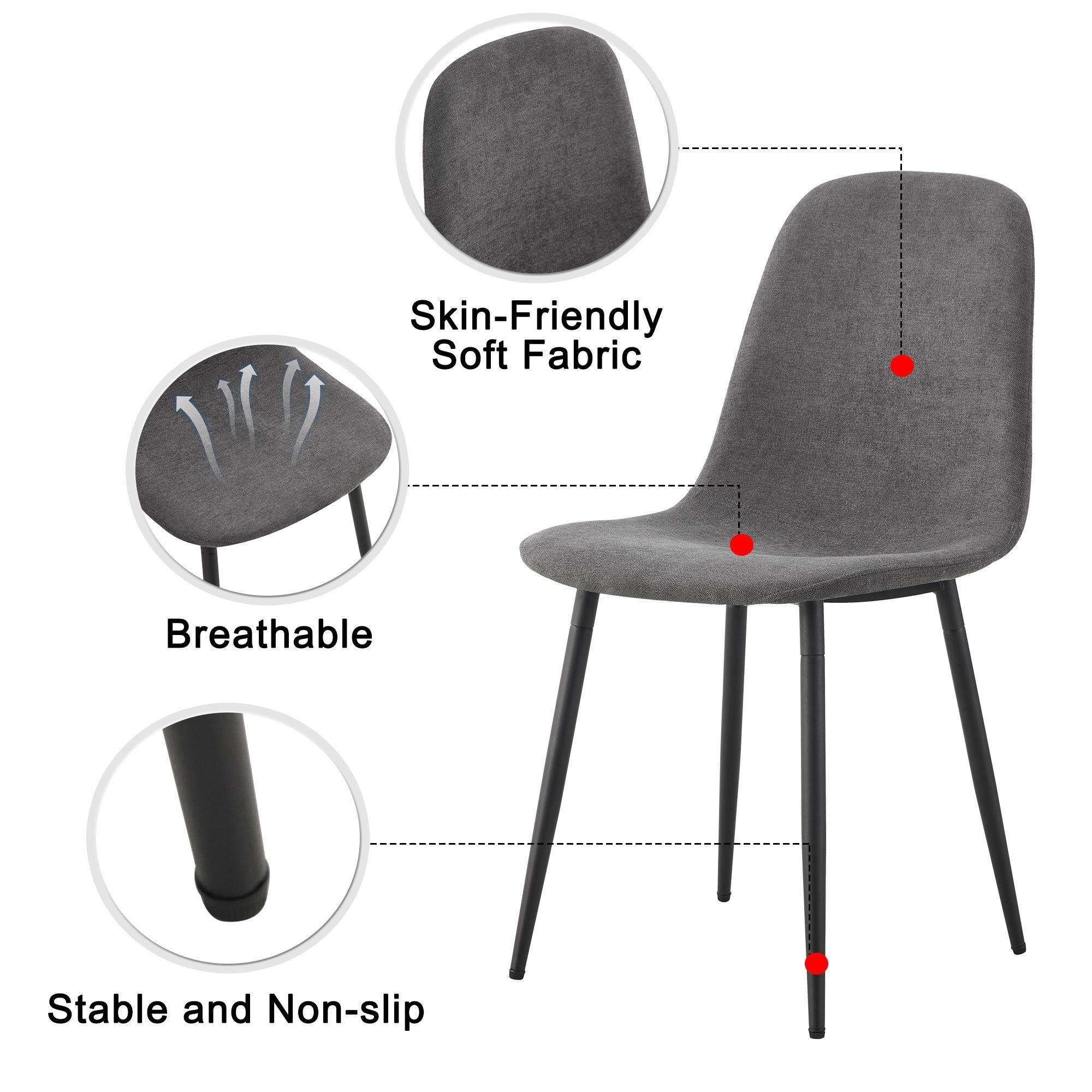 A set of 6 modern medieval style restaurant cushioned side chairs with soft linen fabric cushions and black metal legs, suitable for kitchen, lounge, and farmhouses.B0501A