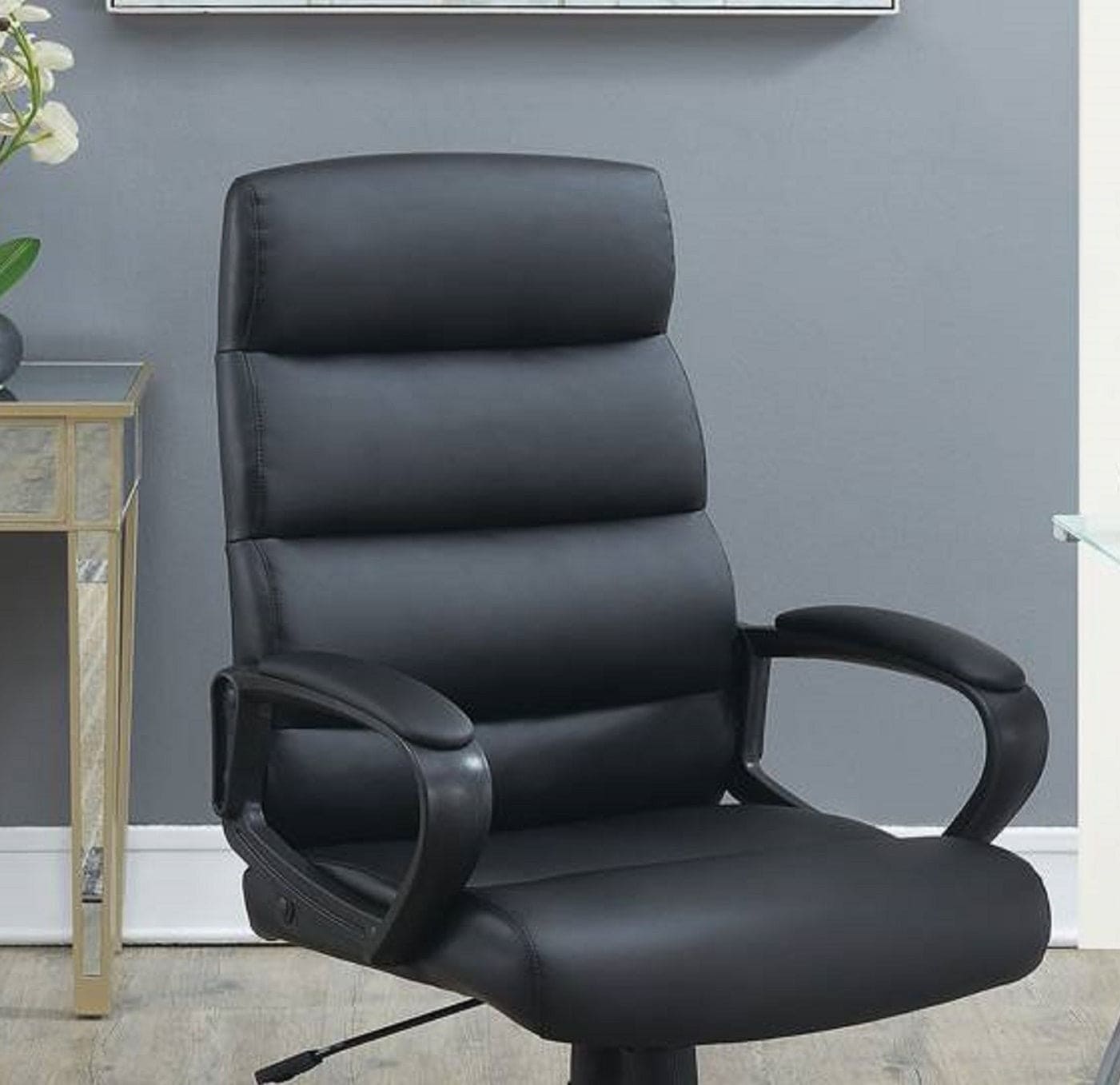 Black Faux leather Cushioned Upholstered 1pc Office Chair Adjustable Height Desk Chair Relax