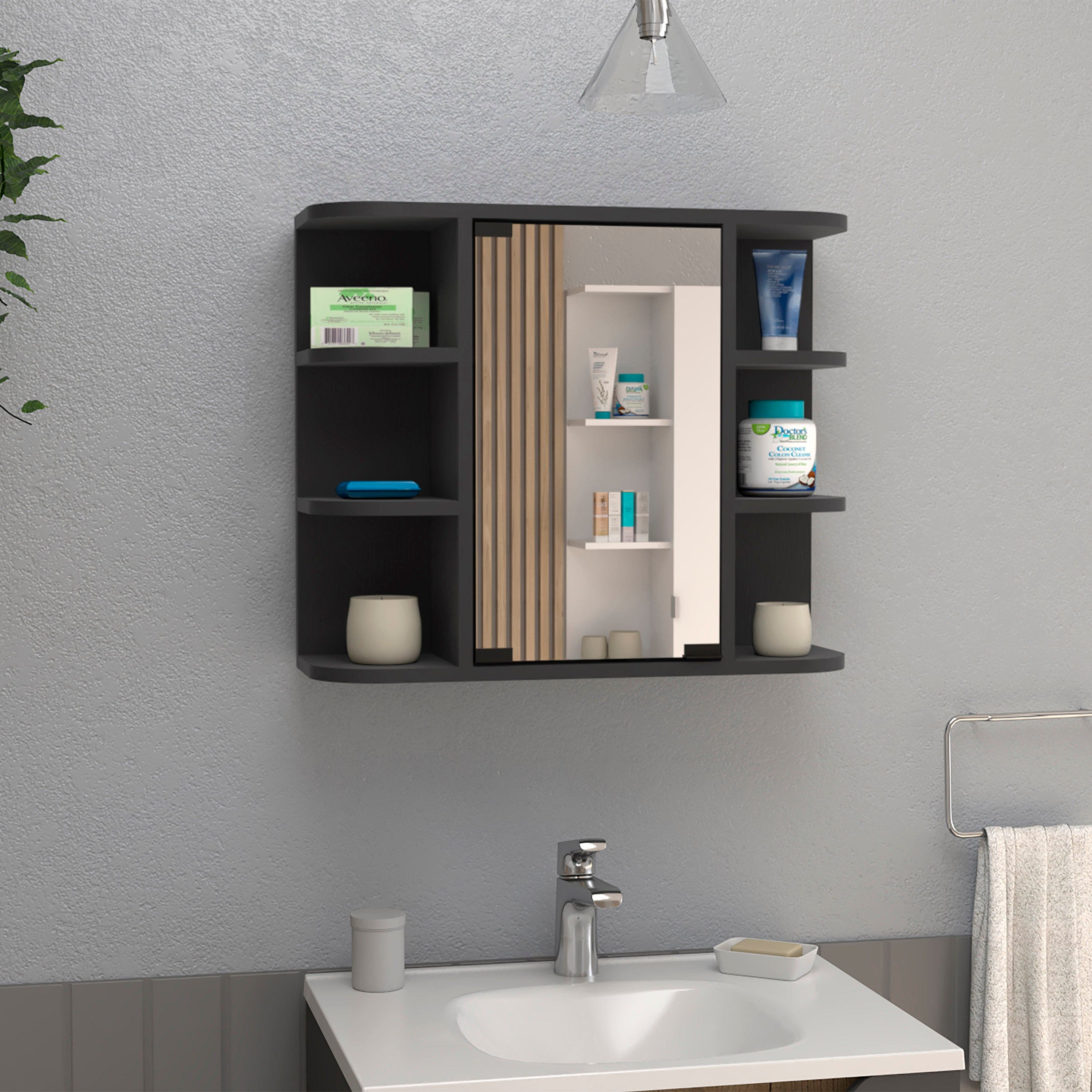 Medicine Cabinet Milano,Six External Shelves Mirror, Black Wengue Finish