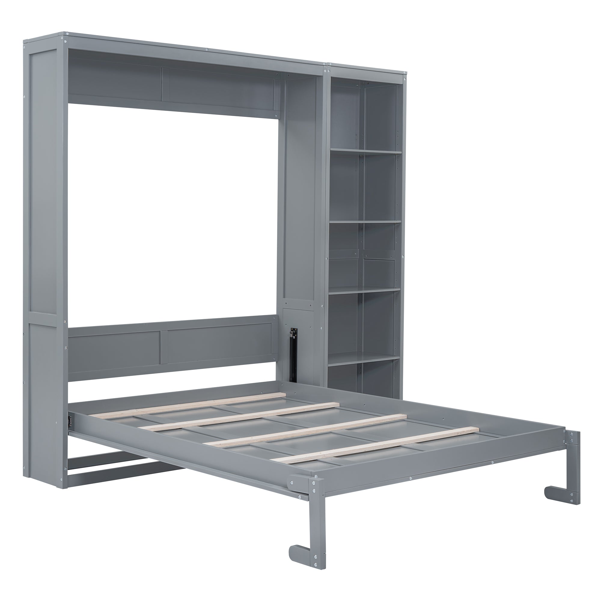 Queen Size Murphy Bed Wall Bed with Shelves,Gray