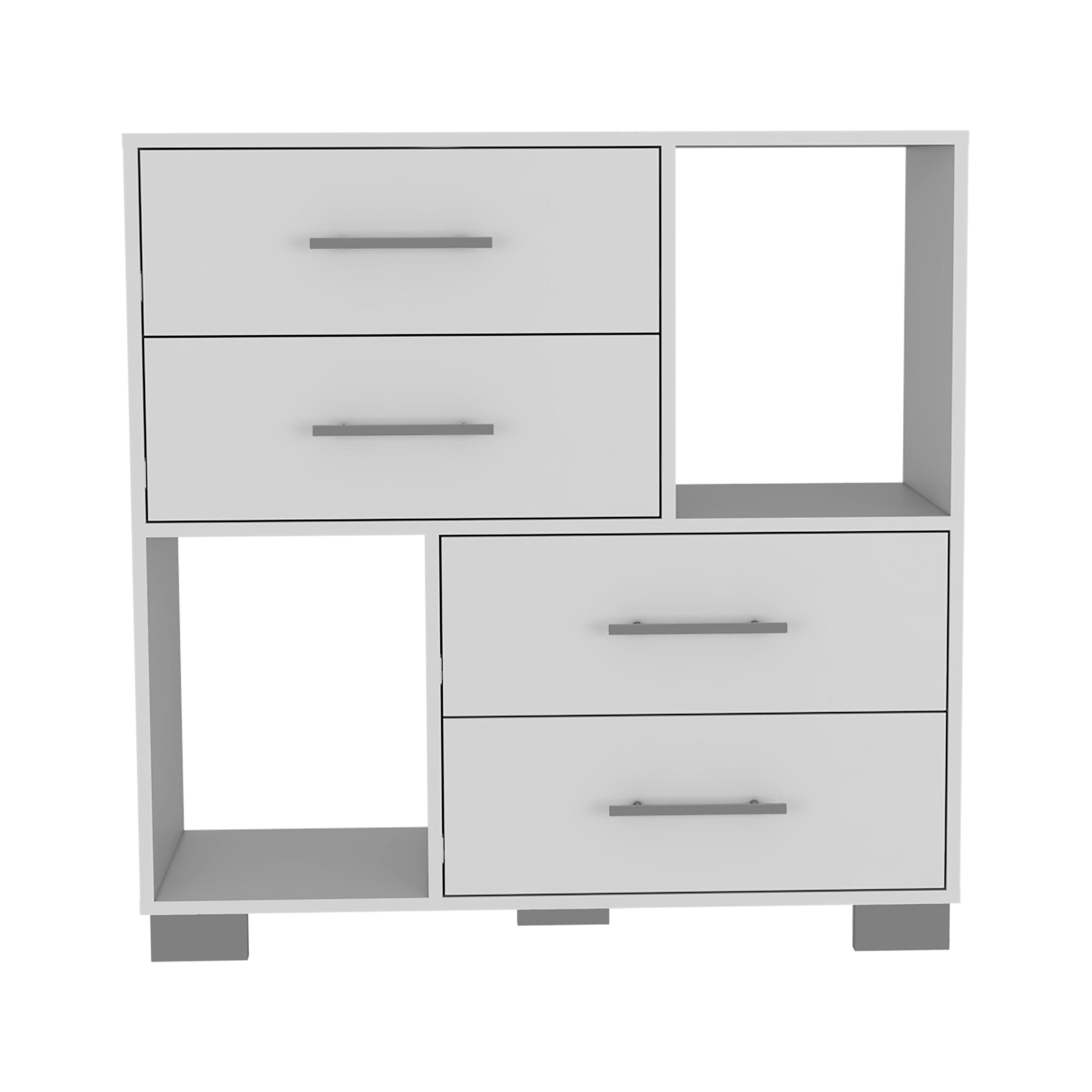 Dresser Hetzs, Four Drawers, Two Open Shelves, White Finish