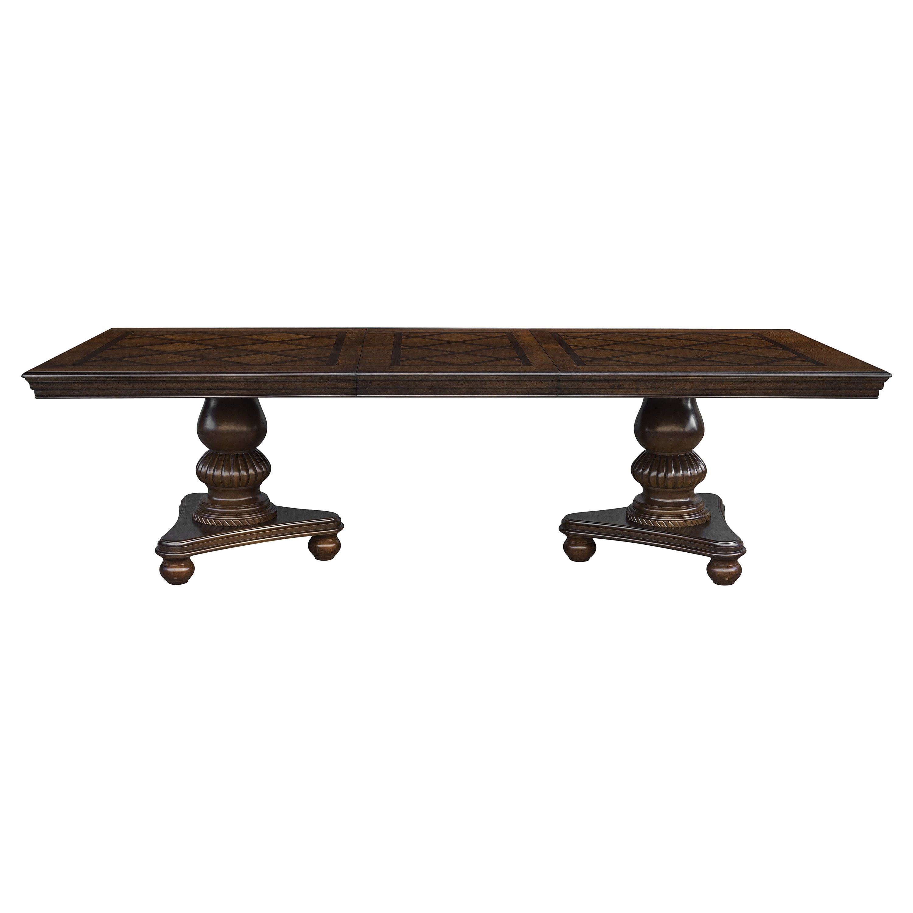 Traditional Dining Table 1pc Brown Cherry Finish Double Pedestal Base Separate Extension Leaf Dining Furniture