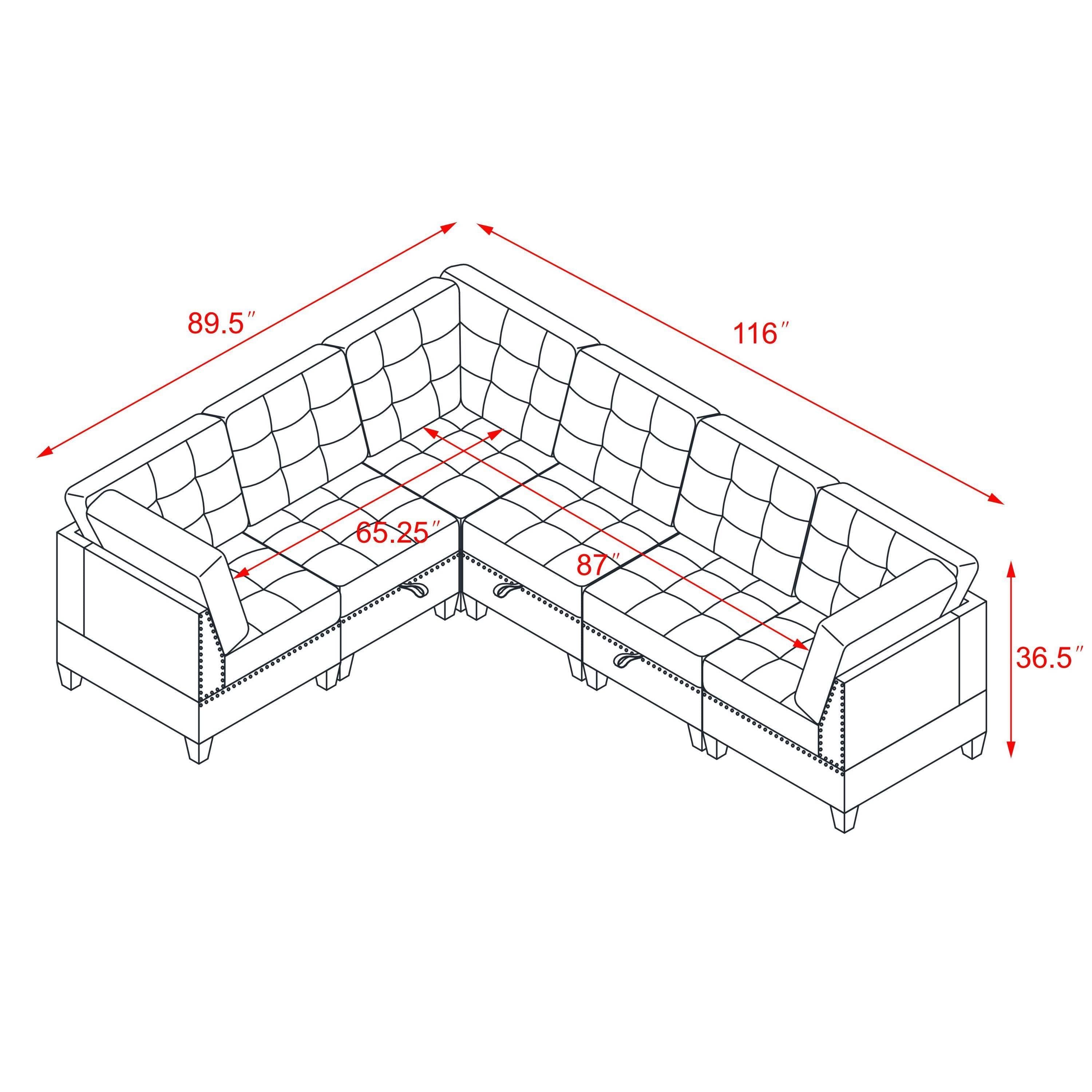 L shape Modular Sectional Sofa,DIY Combination,includes Three Single Chair and Three Corner ,Black Velvet.