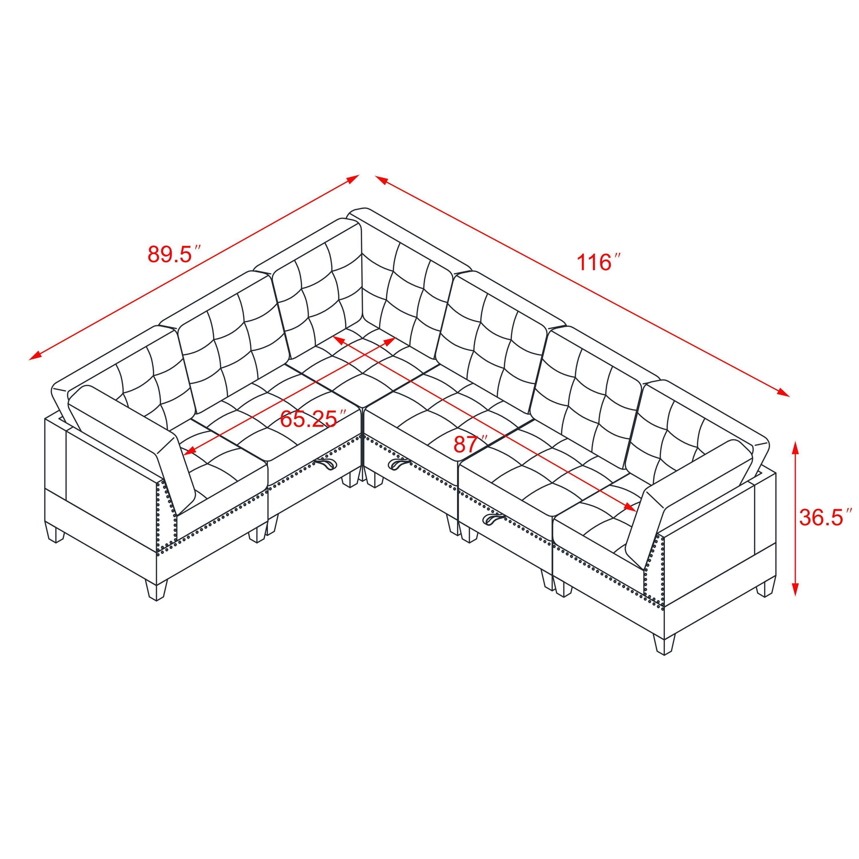 L shape Modular Sectional Sofa,DIY Combination,includes Three Single Chair and Three Corner ,Ivory Chenille