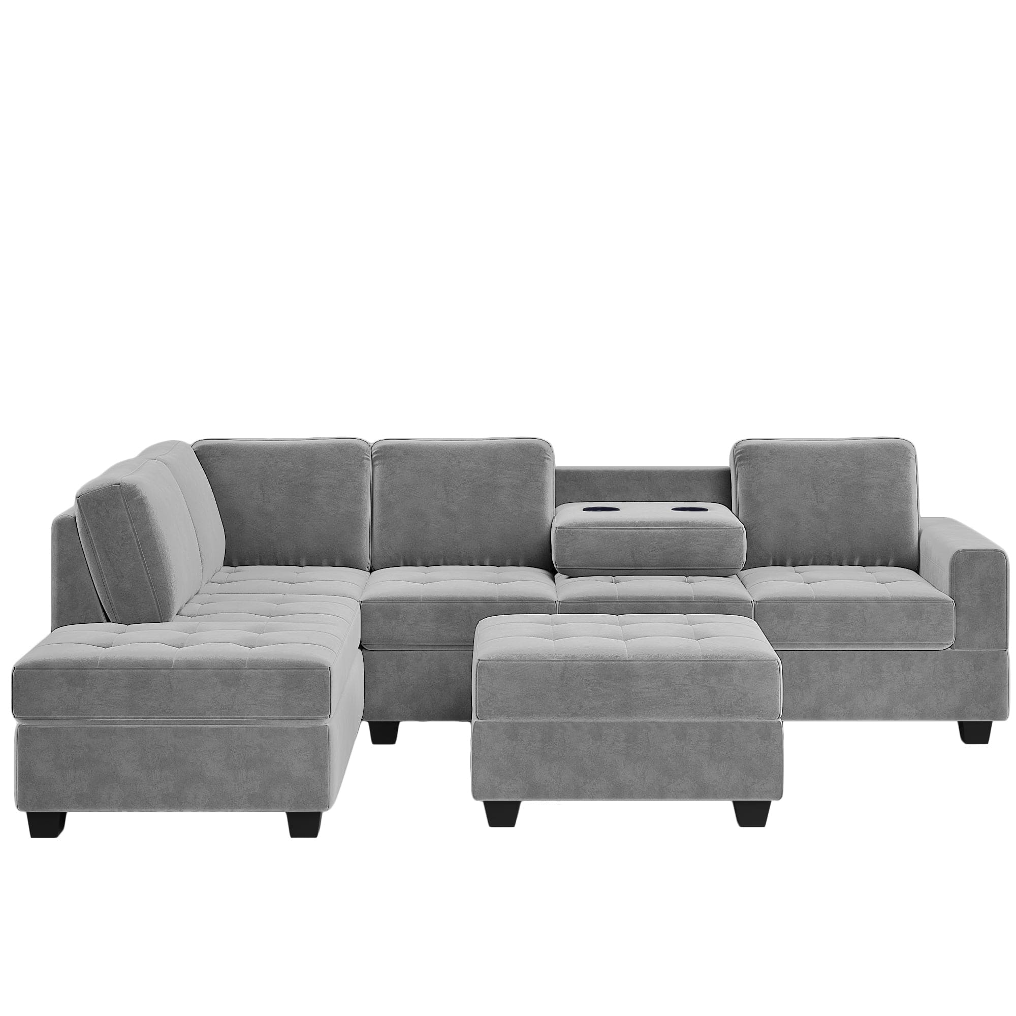 Orisfur. Modern Sectional Sofa with Reversible Chaise, L Shaped  Couch Set with Storage Ottoman and Two Cup Holders for Living Room