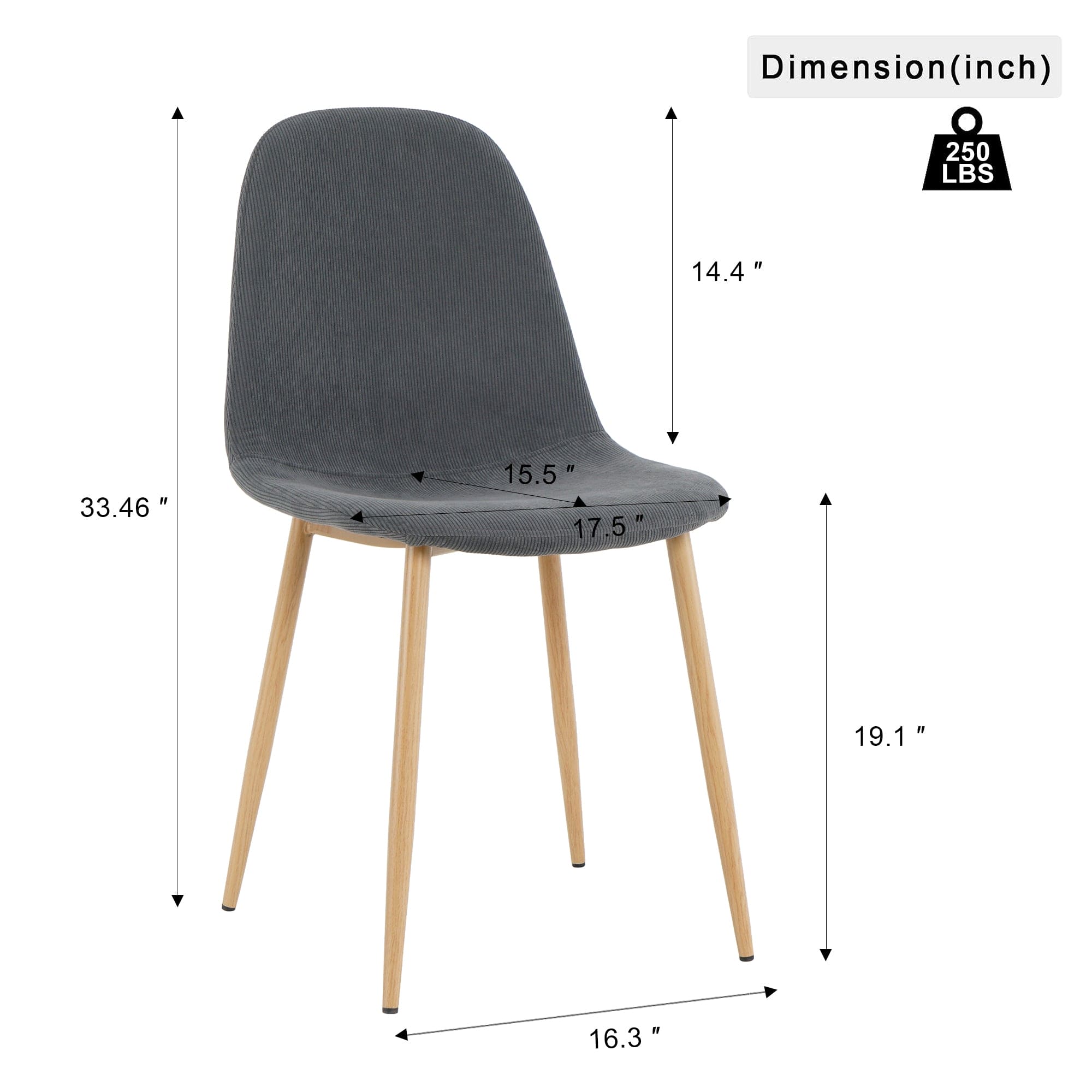 Deep Grey Modern Fabric Chairs with wood-transfer Metal Leg set of 4