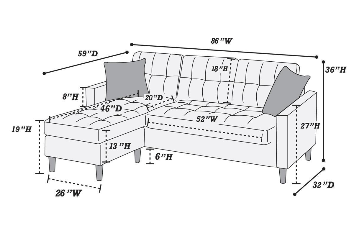 Black Polyfiber Sectional Sofa Living Room Furniture Reversible Chaise Couch Pillows Tufted Back Modular Sectionals