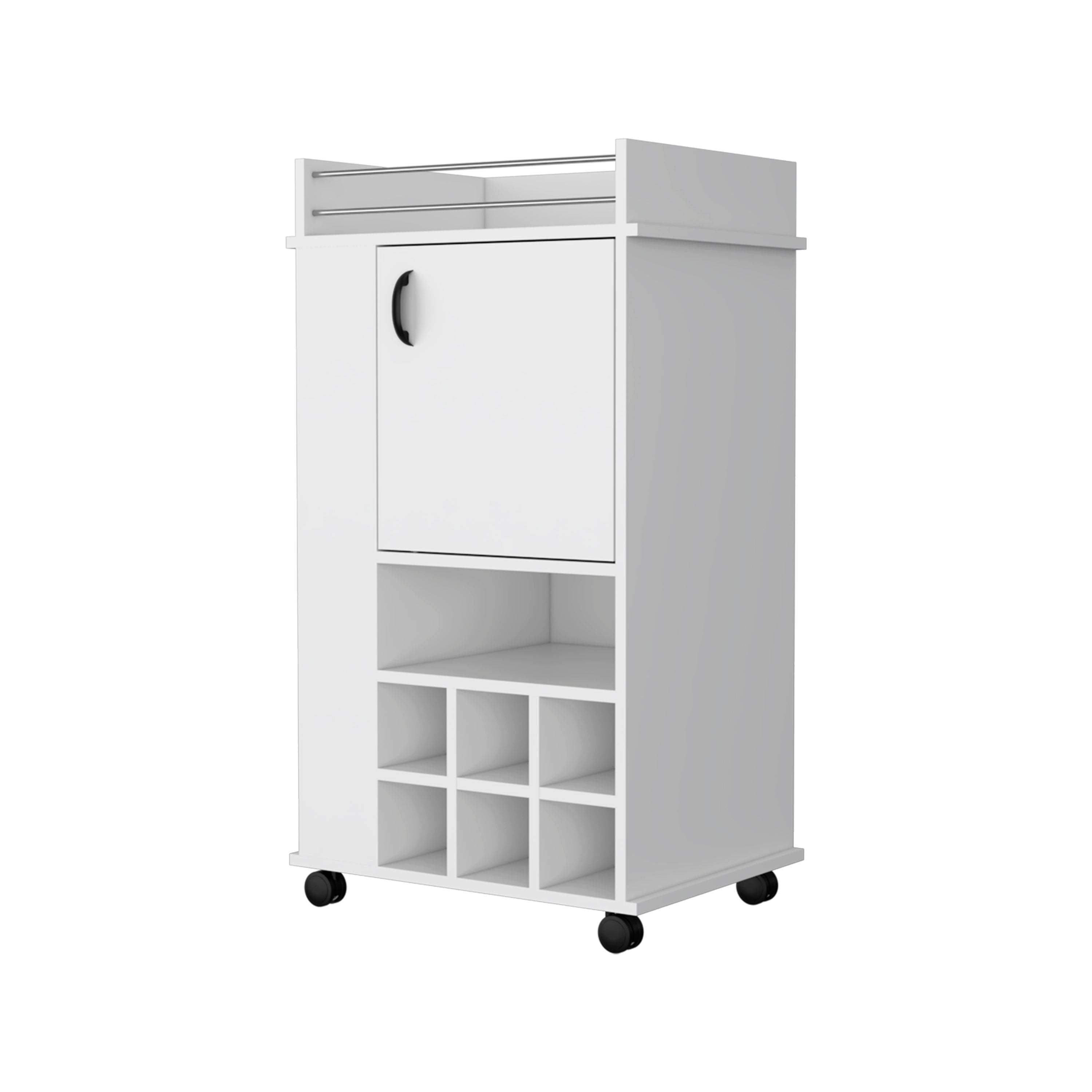 Allandale 1-Door Bar Cart with Wine Rack and Casters White