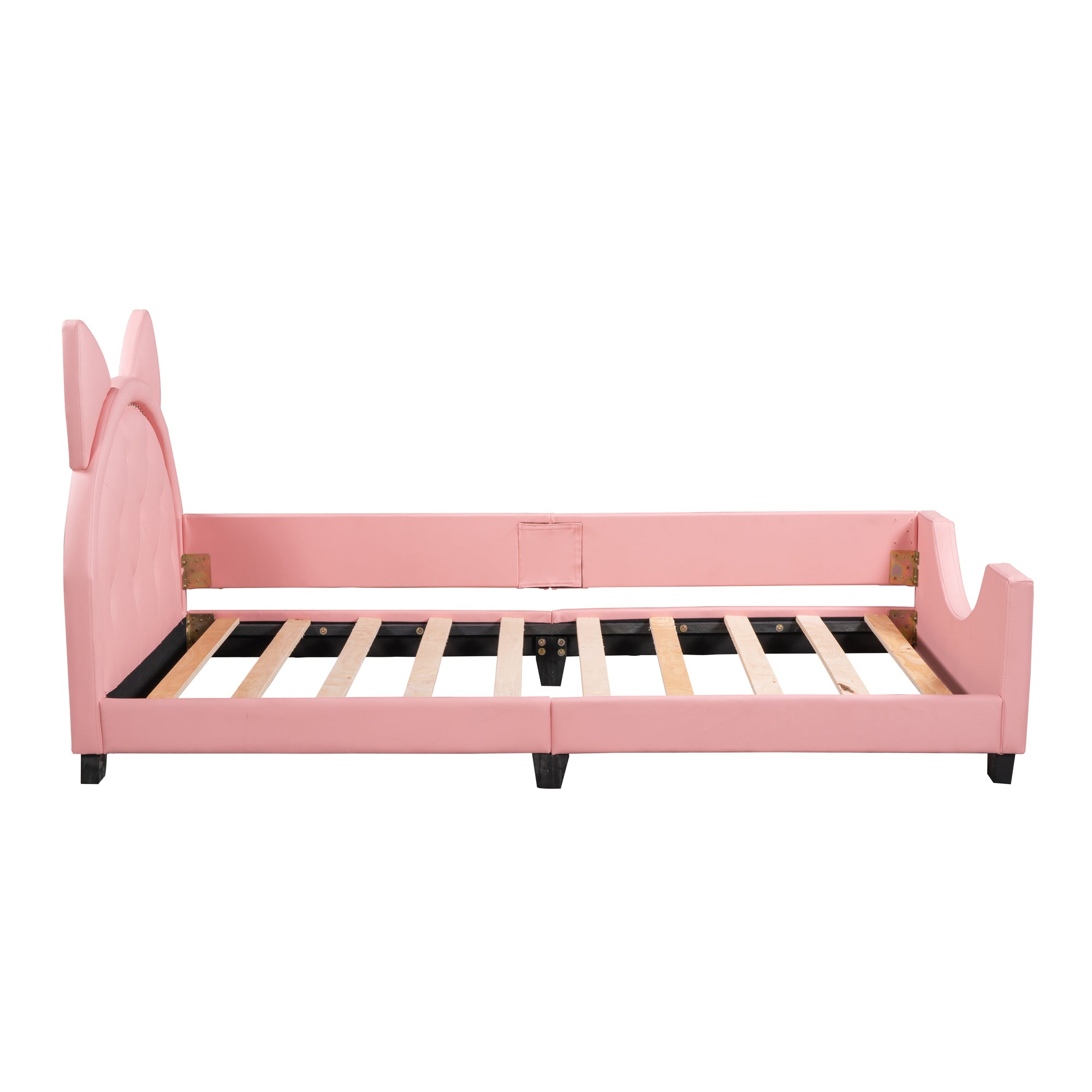 Twin Size Upholstered Daybed with Carton Ears Shaped Headboard, Pink