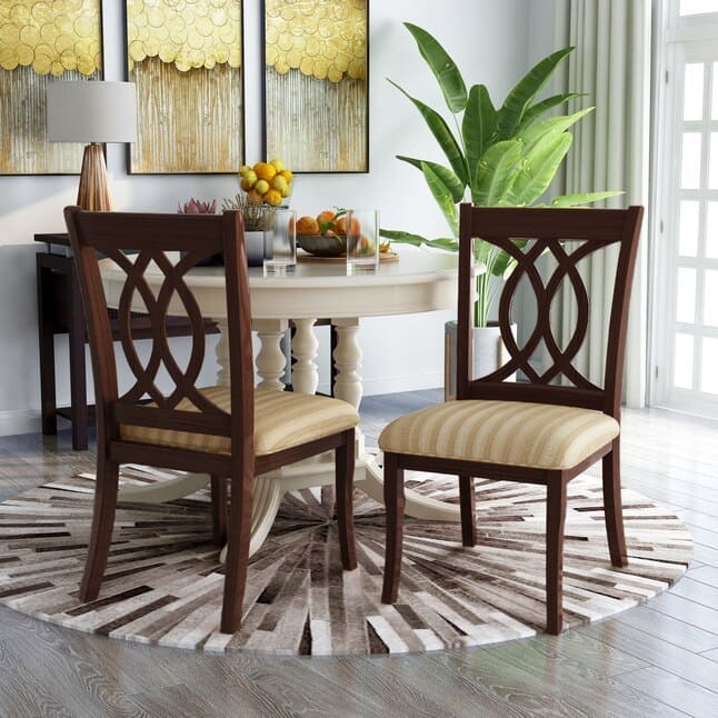 Classic Transitional Dining Chairs Brown Cherry Solid wood Padded Fabric Seat Set of 2 Side Chairs Dining Room Furniture Beautifully-crafted chairs