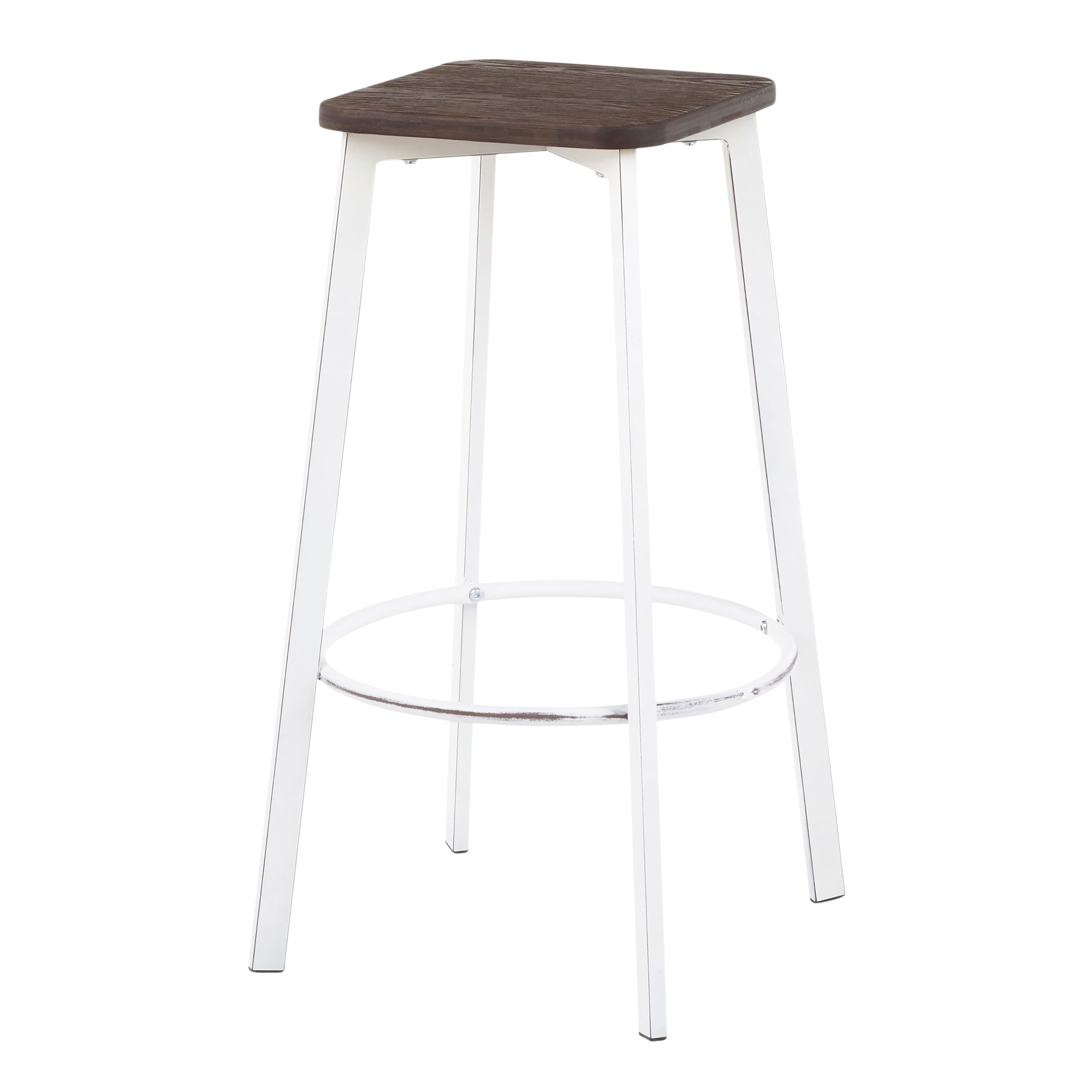 Clara Industrial Square Barstool in Vintage White Metal and Espresso Wood-Pressed Grain Bamboo by LumiSource - Set of 2