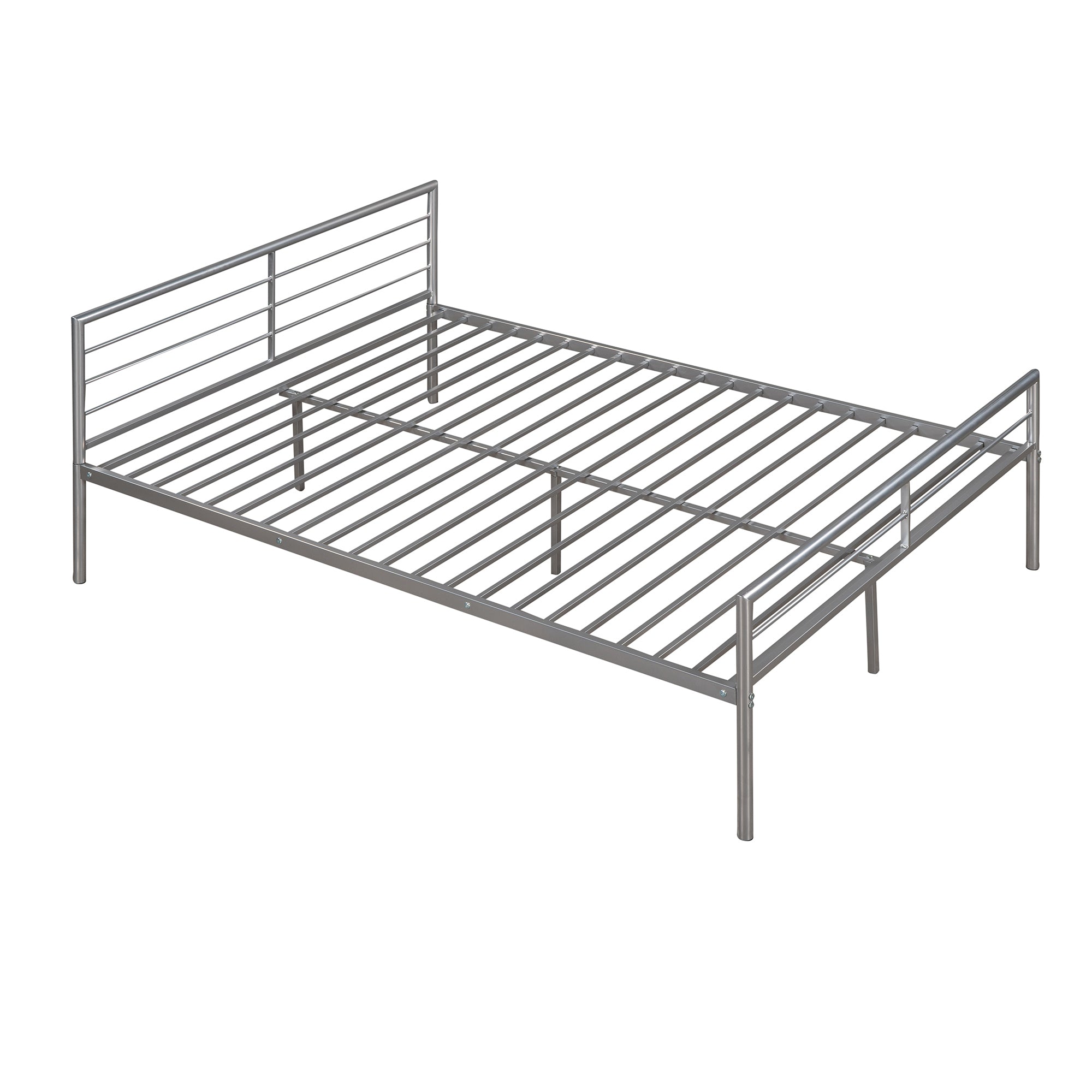 Twin Over Full Metal Bunk Bed with Desk, Ladder and Quality Slats for Bedroom, Metallic Silver（OLD SKU :LP000092AAN）