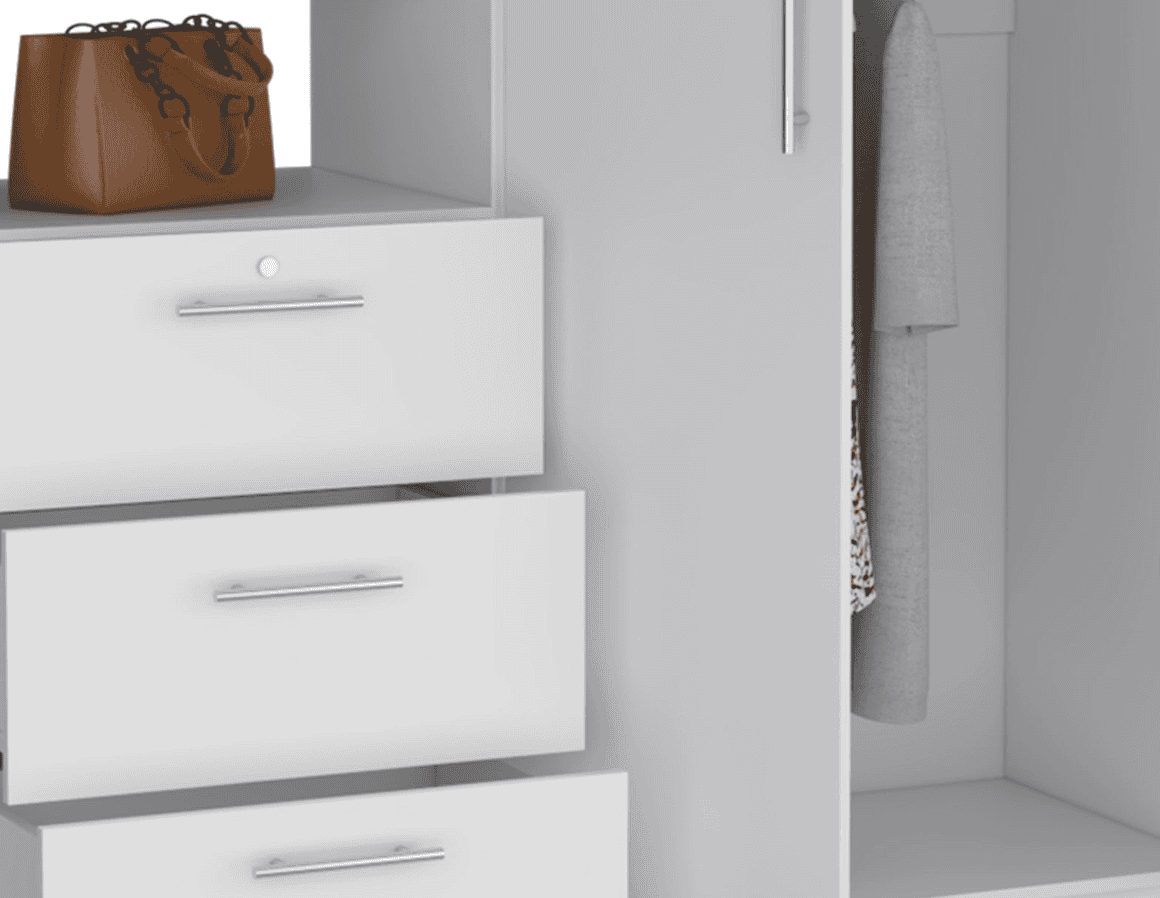 Kenya 3 Drawers Armoire, Double Door, 3-Tier Shelf -White