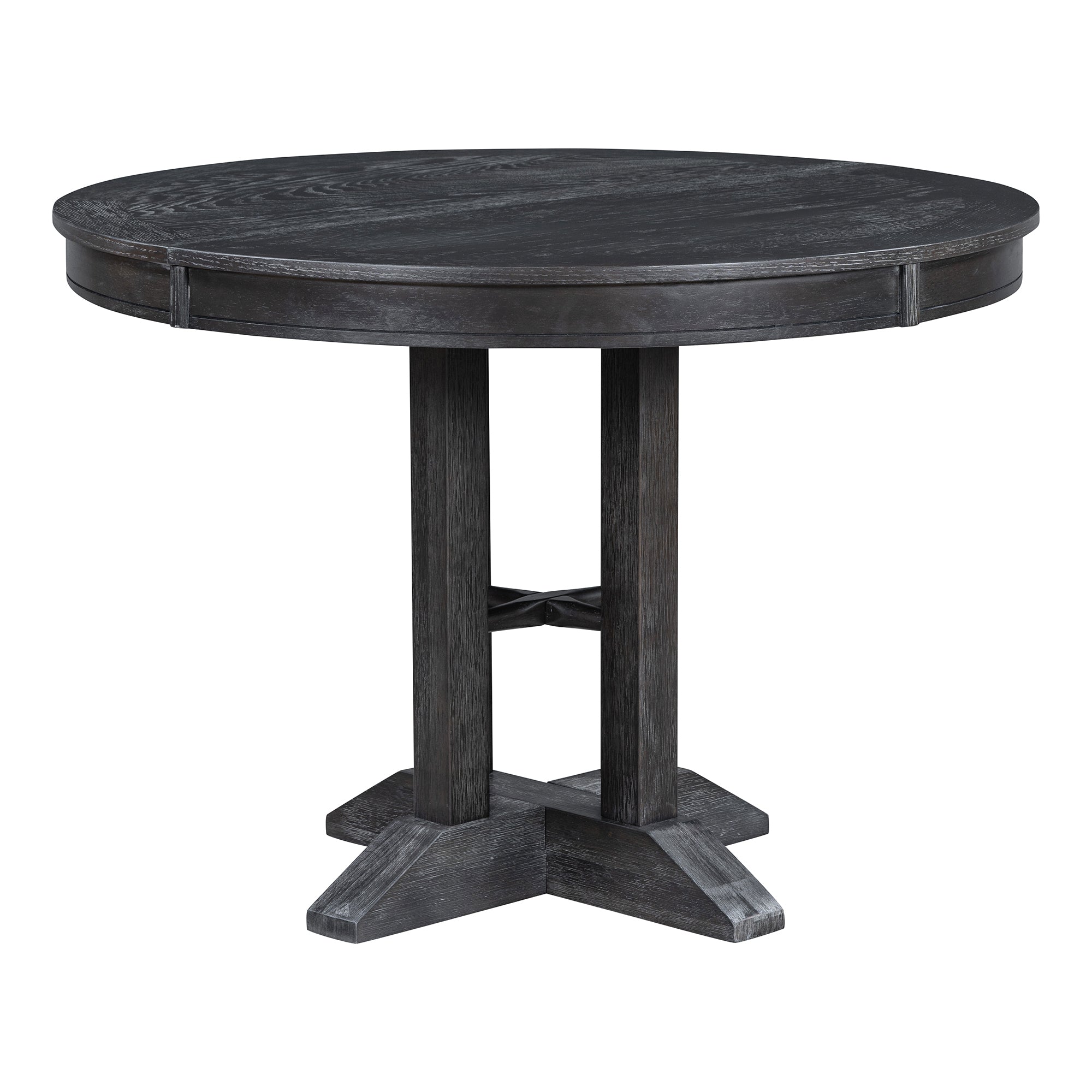 TREXM Farmhouse Dining Table Extendable Round Table for Kitchen, Dining Room(Black)