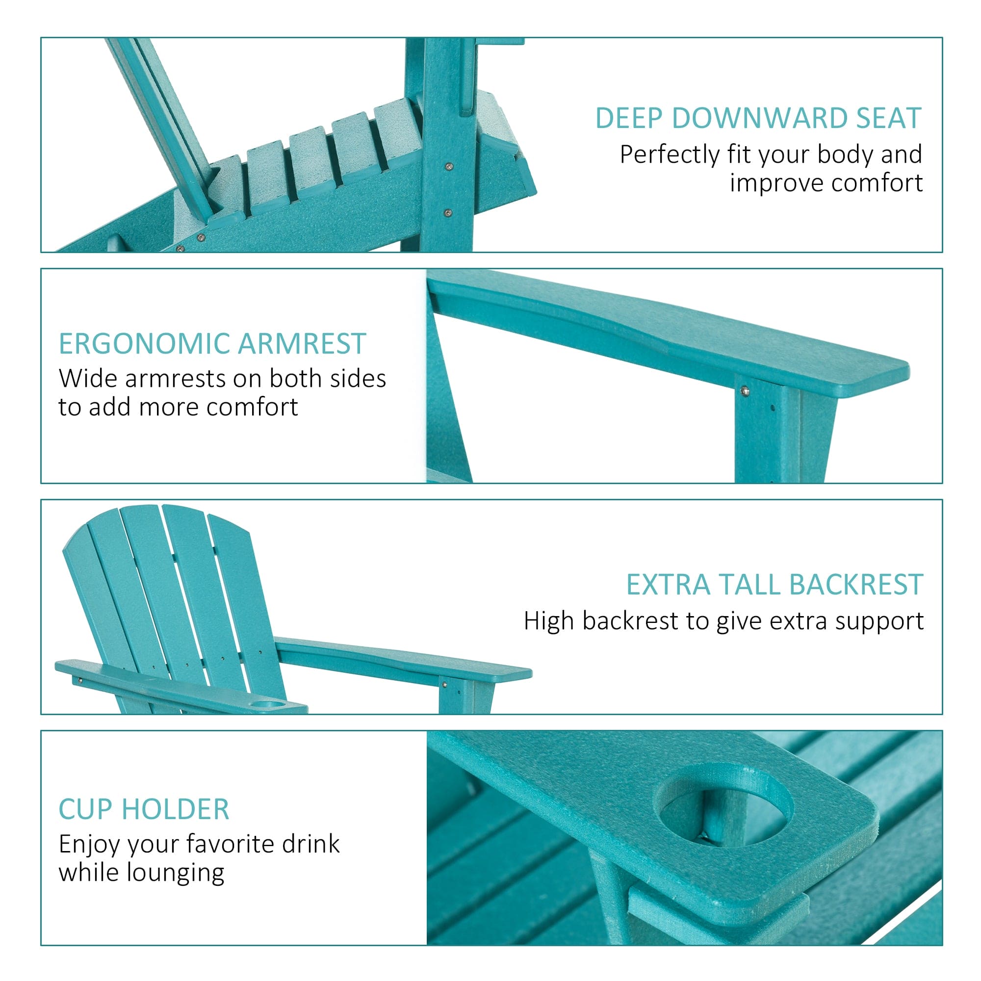 Outsunny HDPE All-Weather Outdoor Adirondack Chair with Cup Holder, Fire Pit Chair for Backyard, Deck, Lawn, Garden, 330lbs Capacity, Light Blue