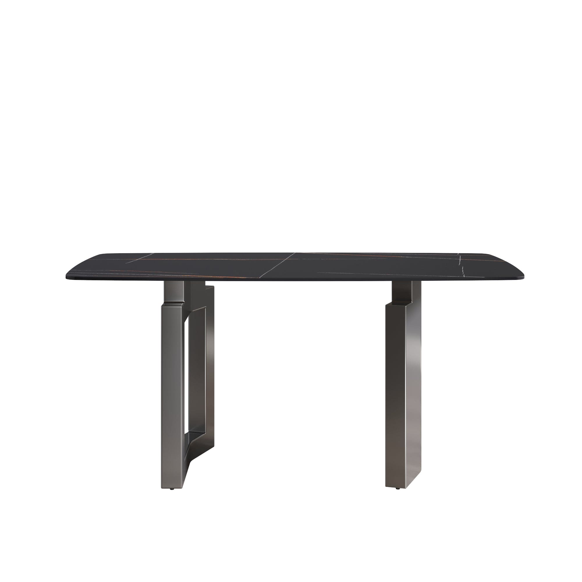 63"Modern artificial stone black curved black metal leg dining table -6 people