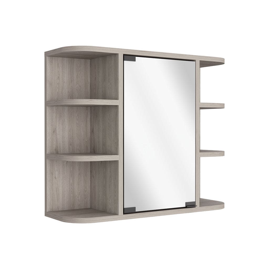 Medicine Cabinet Milano, Six External Shelves Mirror, Light Gray Finish