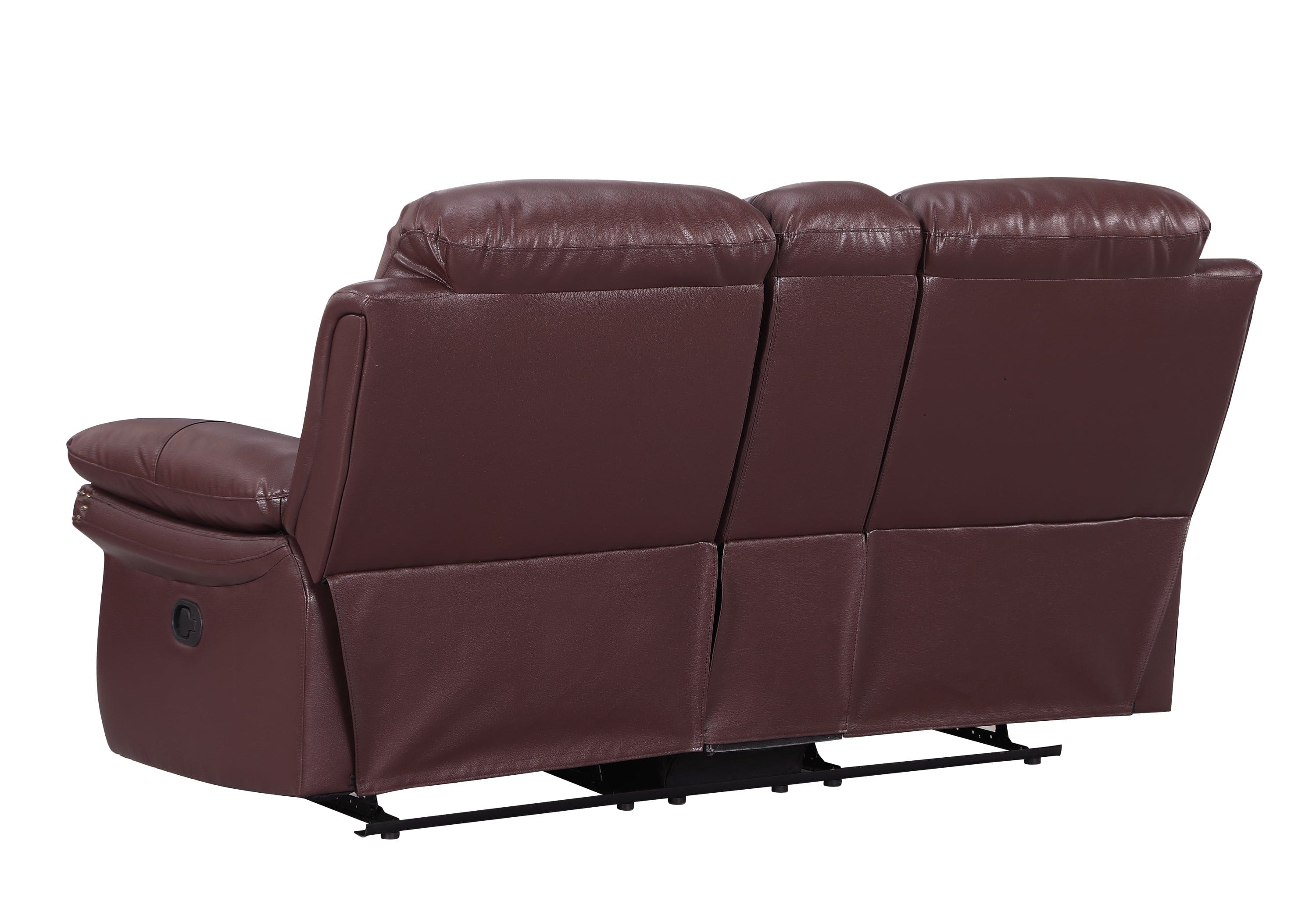 Global United  Leather Air Upholstered Reclining Console Loveseat with Fiber Back