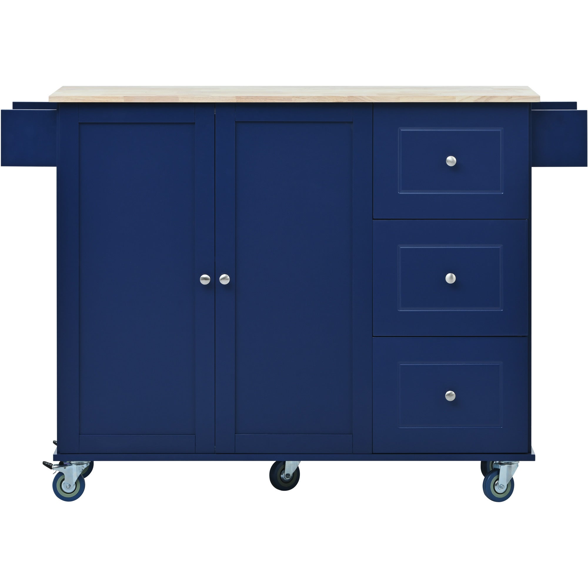 Rolling Mobile Kitchen Island with Drop Leaf - Solid Wood Top, Locking Wheels & Storage Cabinet 52.7 Inch Width(Dark blue)