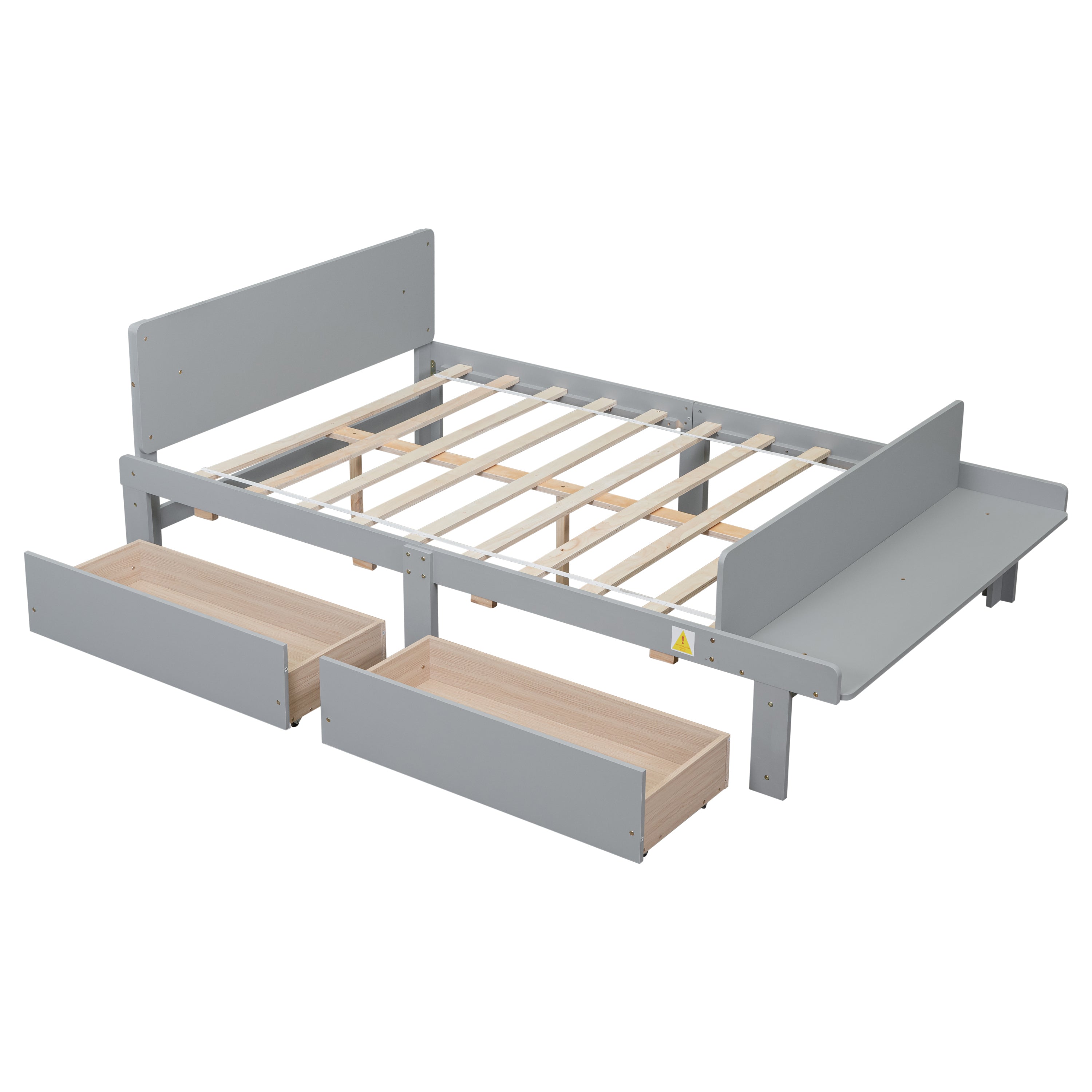 Full Bed with Footboard Bench,2 drawers,Grey