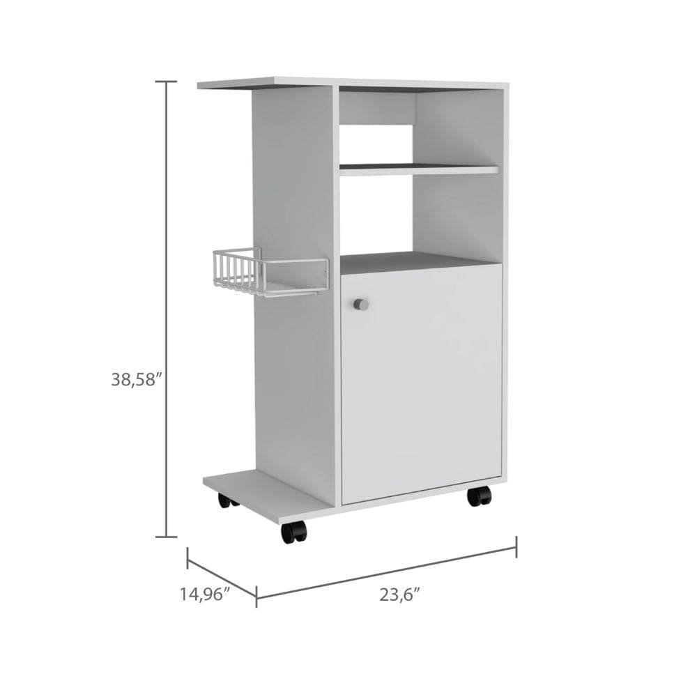 Kitchen Cart Kryot, Single Door Cabinet, Four Casters, White Finish