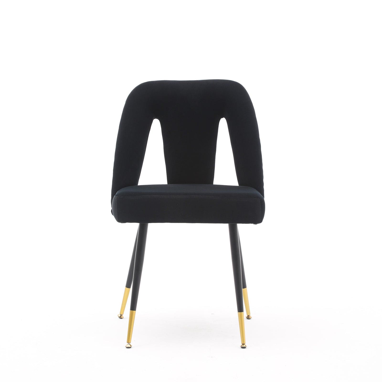 A&A Furniture,Akoya Collection Modern Contemporary Velvet Upholstered Dining Chair with Nailheads and Gold Tipped Black Metal Legs,Black,Set of 2