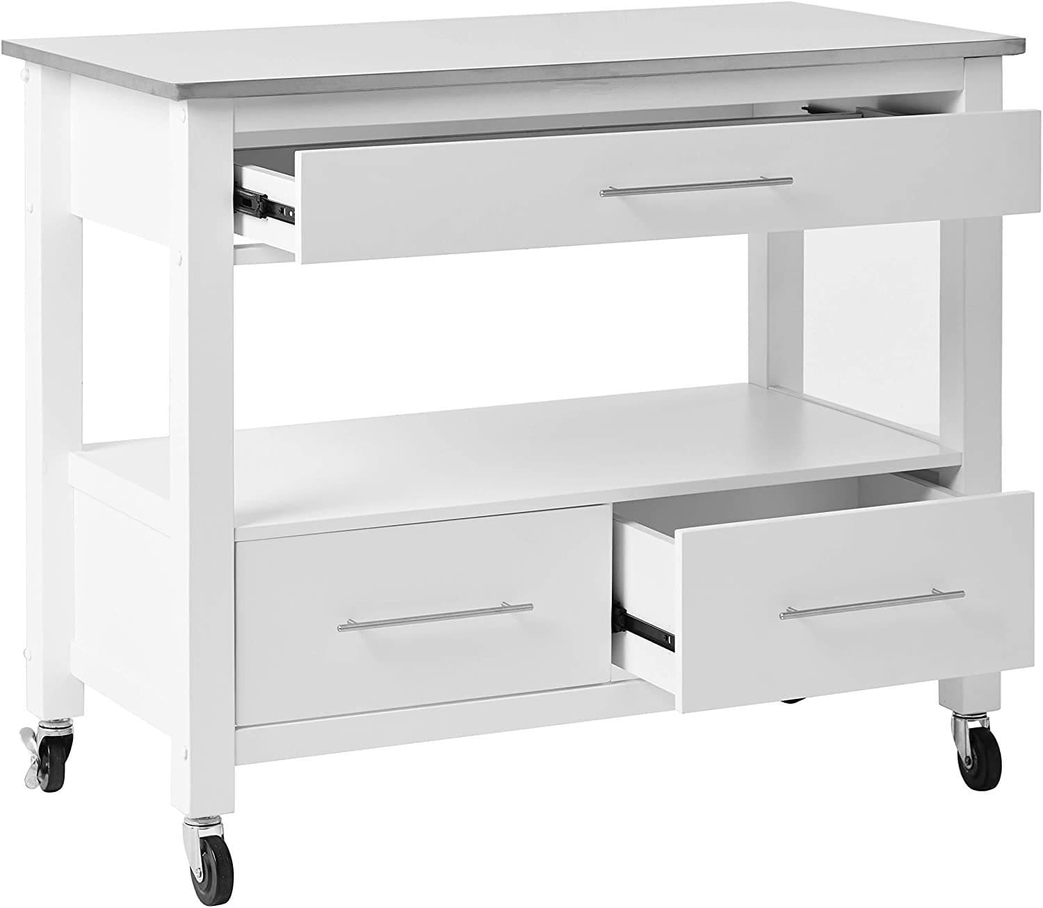 ACME Ottawa Kitchen Cart, Stainless Steel & White 98330