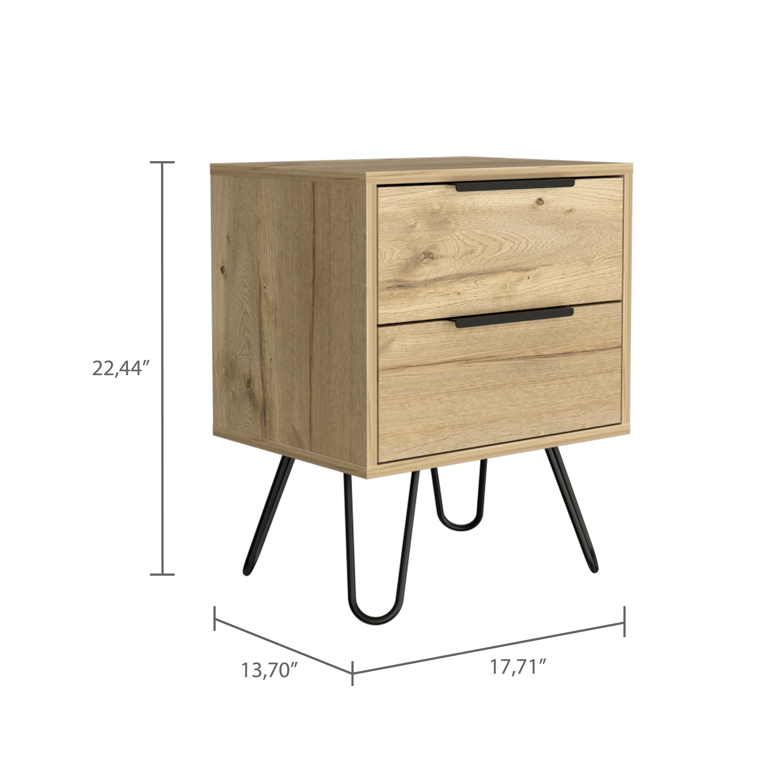 Augusta 2 Nightstand, Four Legs, Two Drawers -Light Oak