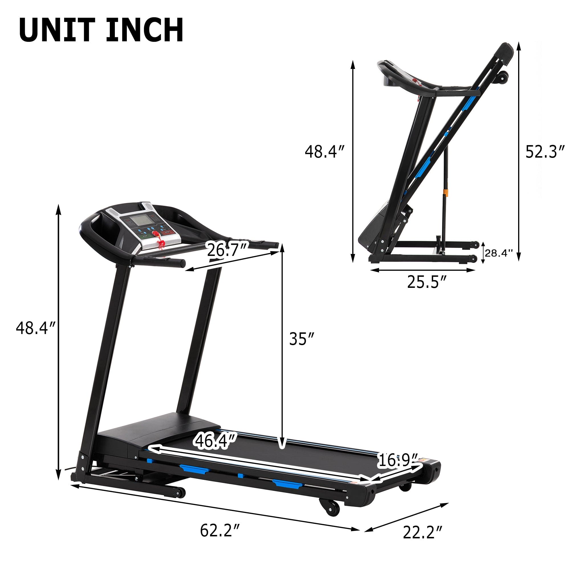 Treadmills for Home, Electric Treadmill with  Automatic Incline, Foldable 3.25HP Workout Running Machine Walking, Double Running Board Shock Absorption Pulse Sensor Bluetooth Speaker APP FITSHOW.