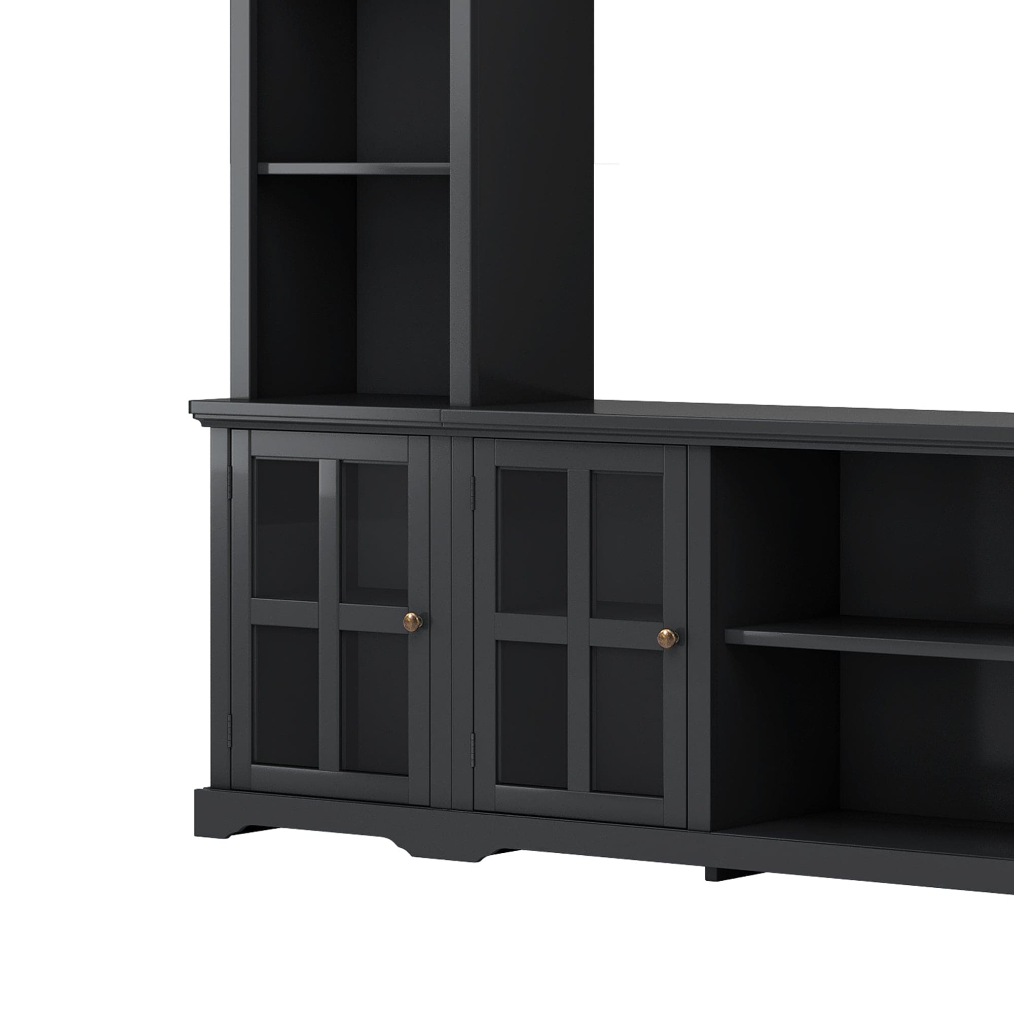 ON-TREND Minimalism Style Entertainment Wall Unit with Bridge, Modern TV Console Table for TVs Up to 70", Multifunctional TV Stand with Tempered Glass Door, Black (Old SKU: SD000009AAB)