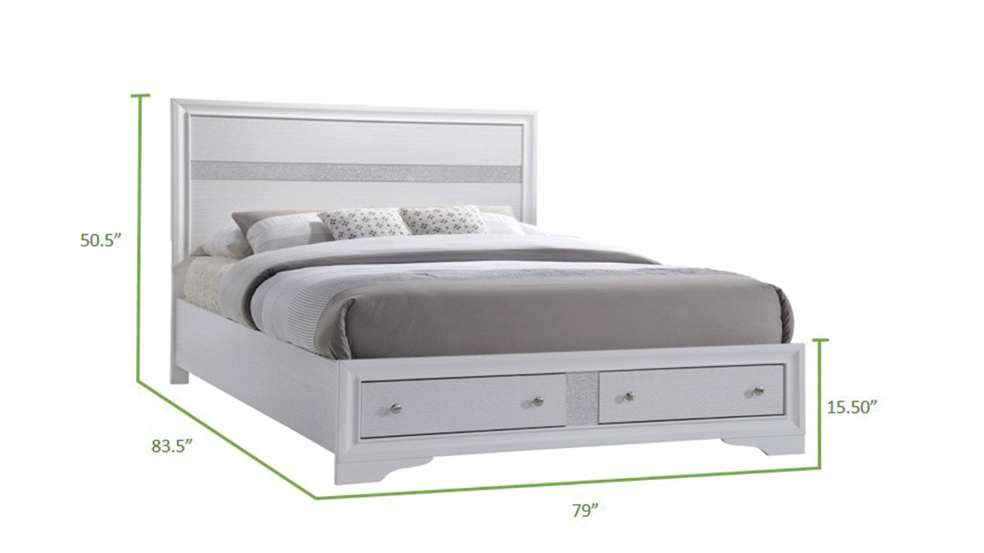 Matrix Traditional Style King Size Storage Bed made with Wood in White