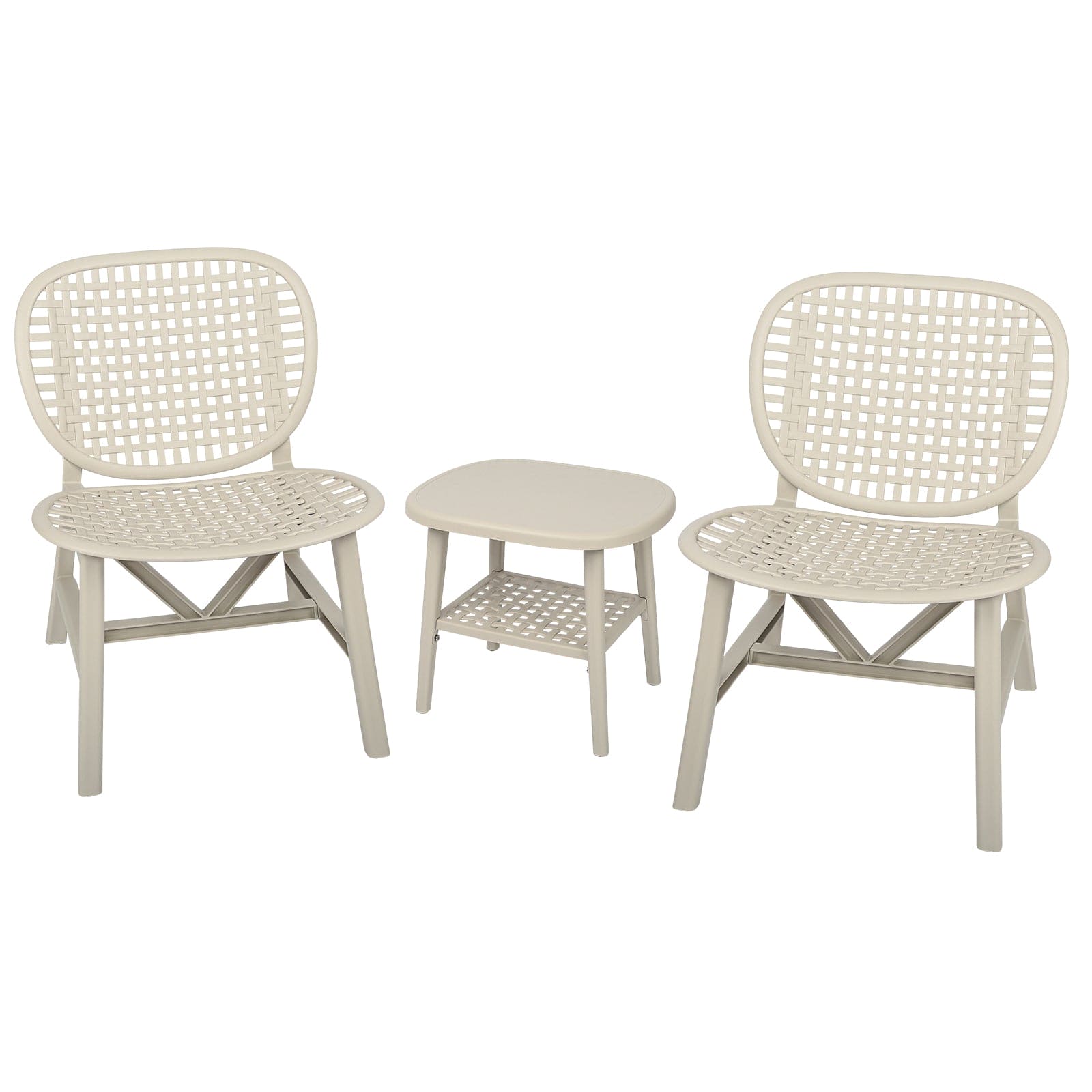 3 Pieces Hollow Design Retro Patio Table Chair Set White