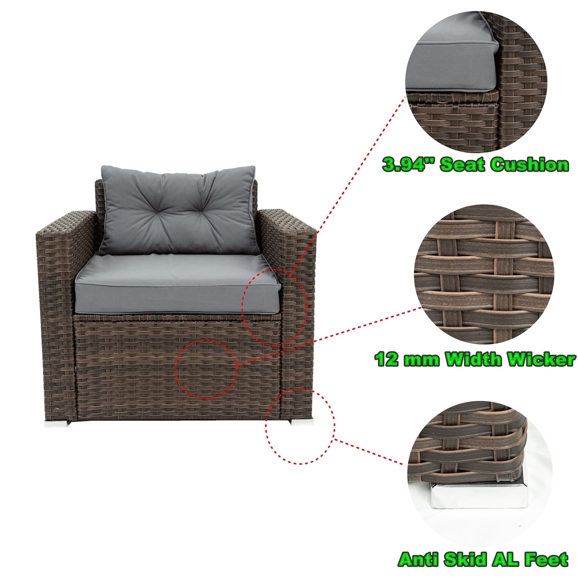 6 Piece Patio Rattan Wicker Outdoor Furniture Conversation Sofa Set with Removeable Cushions and Temper glass TableTop