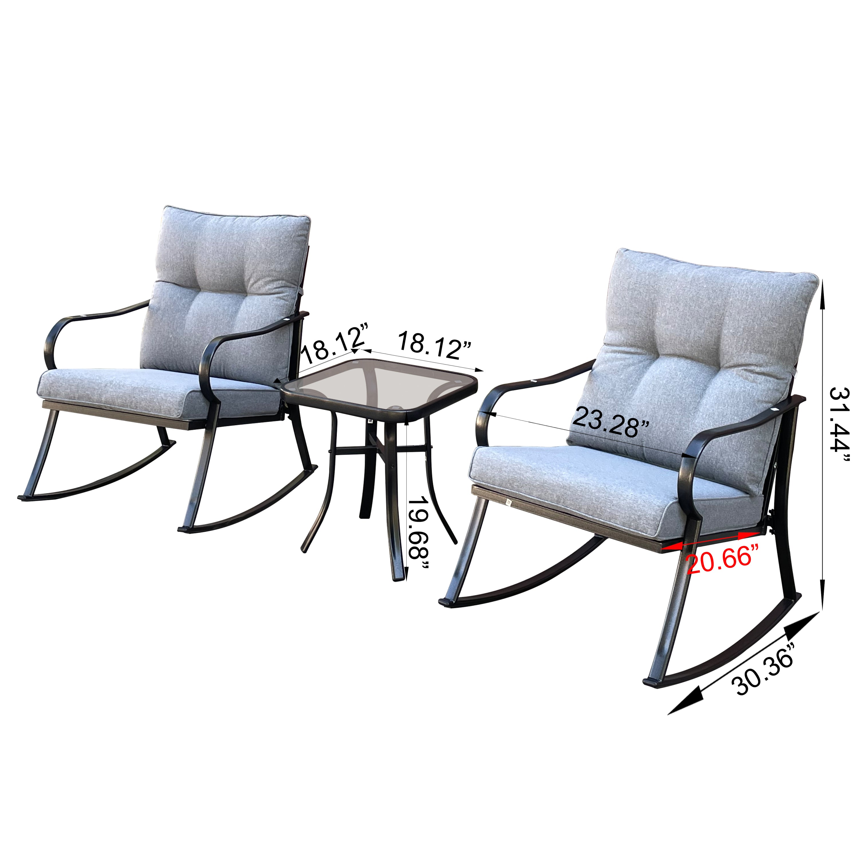 ROCKER SET CHAIR AND TEAPOY  Medium grey