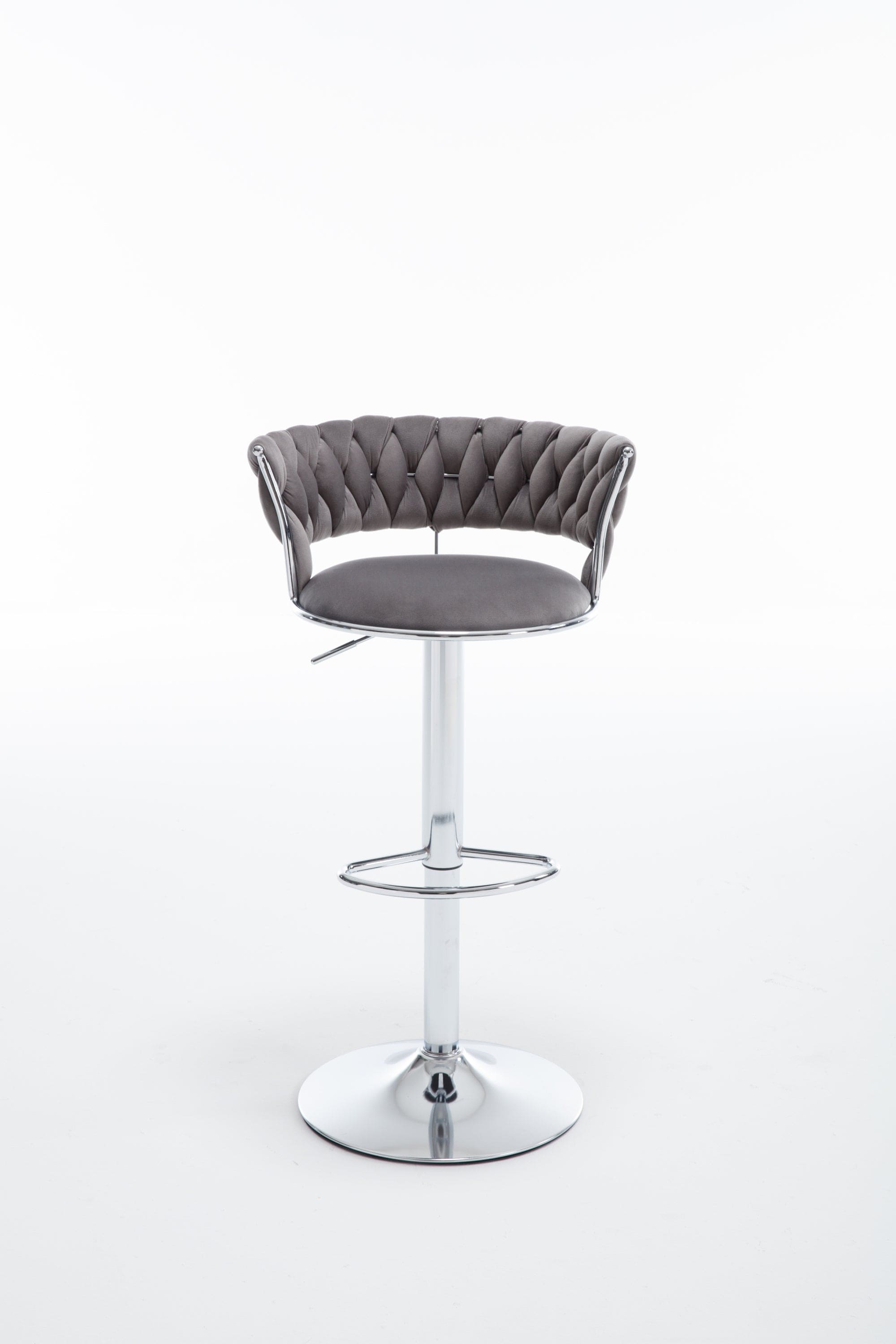 Set of 2  Bar Stools,with Chrome Footrest and Base Swivel Height Adjustable Mechanical Lifting Velvet +  Bar Stool-GREY