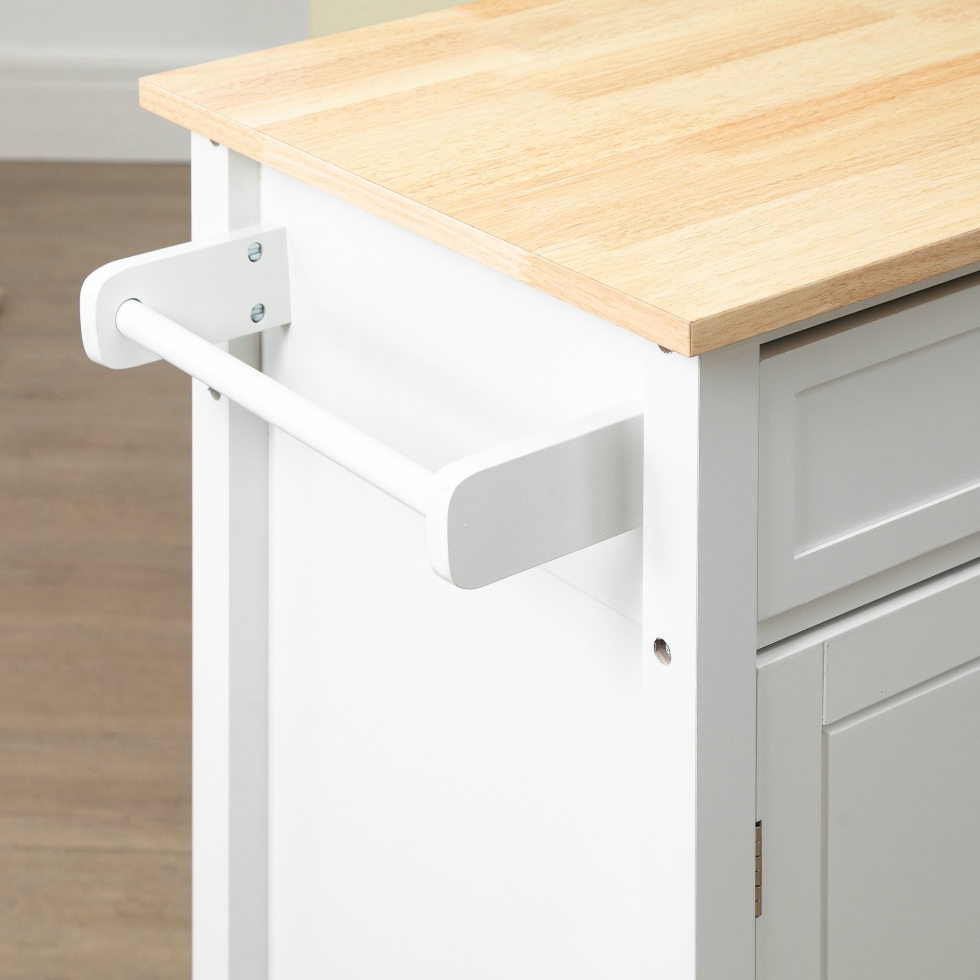 HOMCOM Kitchen Island Cart, Rolling Kitchen Island with Storage, Solid Wood Top, Drawer, for Dining Room, White