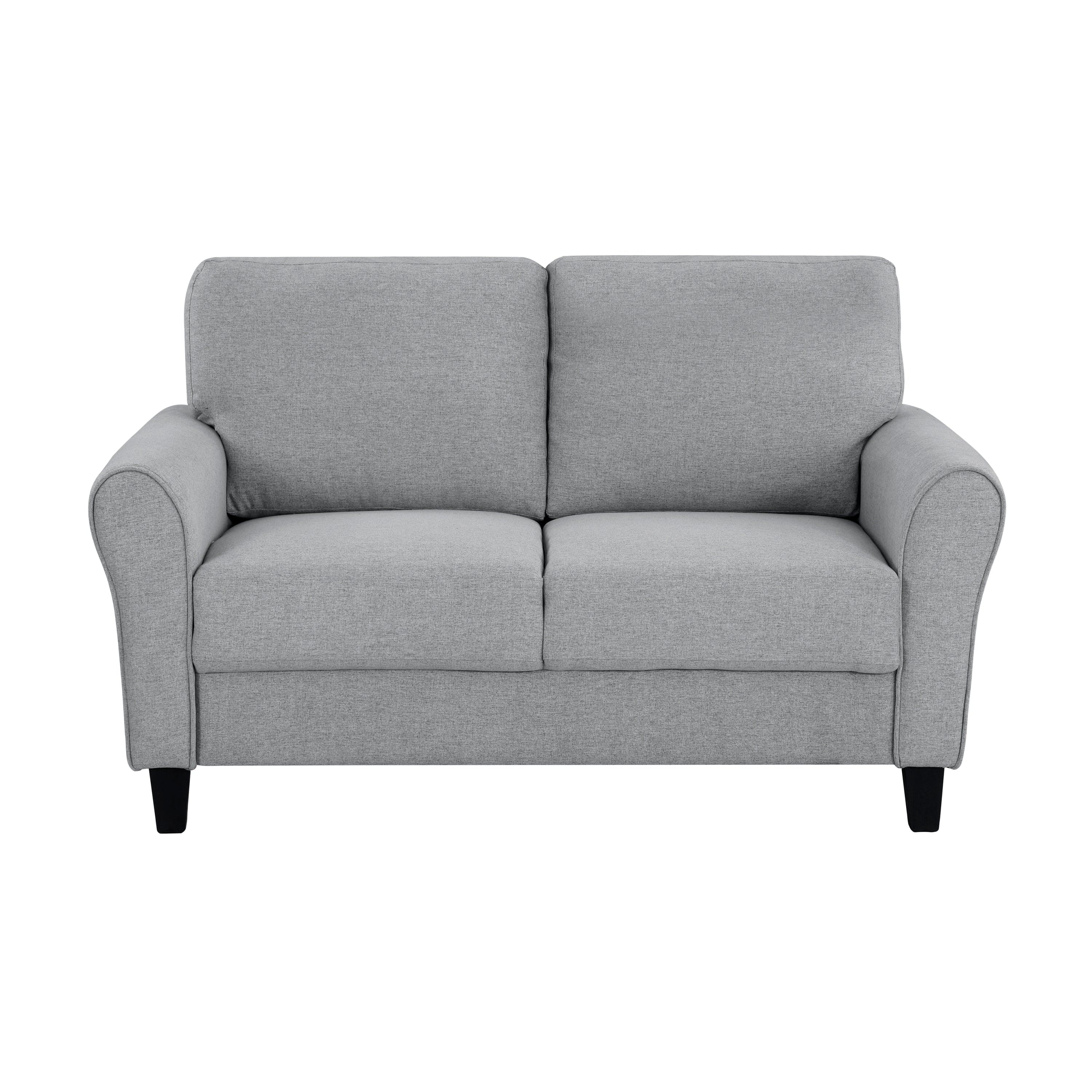 Modern 1pc Loveseat Dark Gray Textured Fabric Upholstered Rounded Arms Attached Cushions Transitional Living Room Furniture